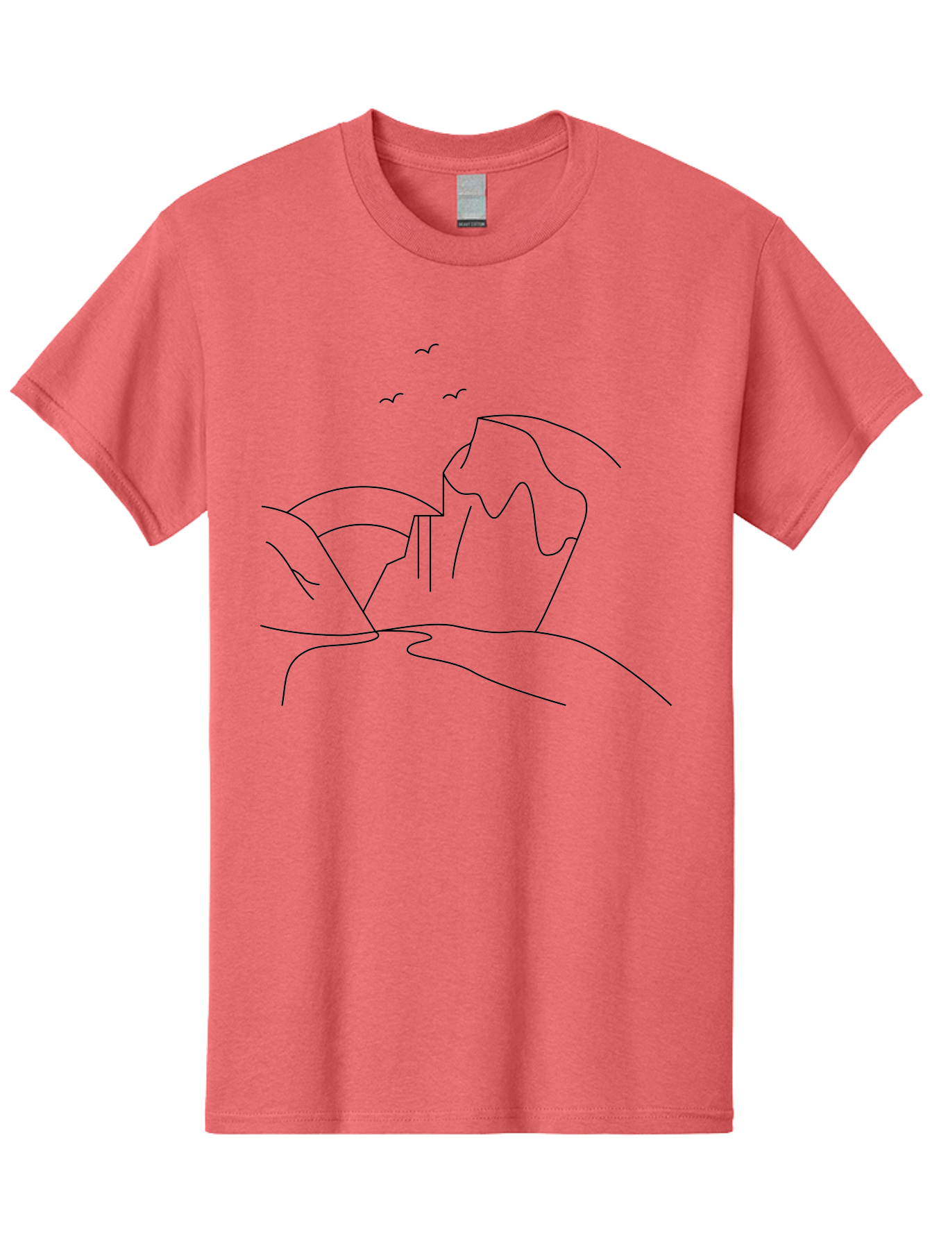 Simple-Cliff Men'S Graphic Tee, 100% Cotton, Comfortable Casual Summer Wear, Machine Washable, Cliffside Landscape, Minimalist Design, Birds In Flight, Scenic View, Natural Scenery, Simple Lines, Modern Art, Serene Atmosphere - Aaa204 29
