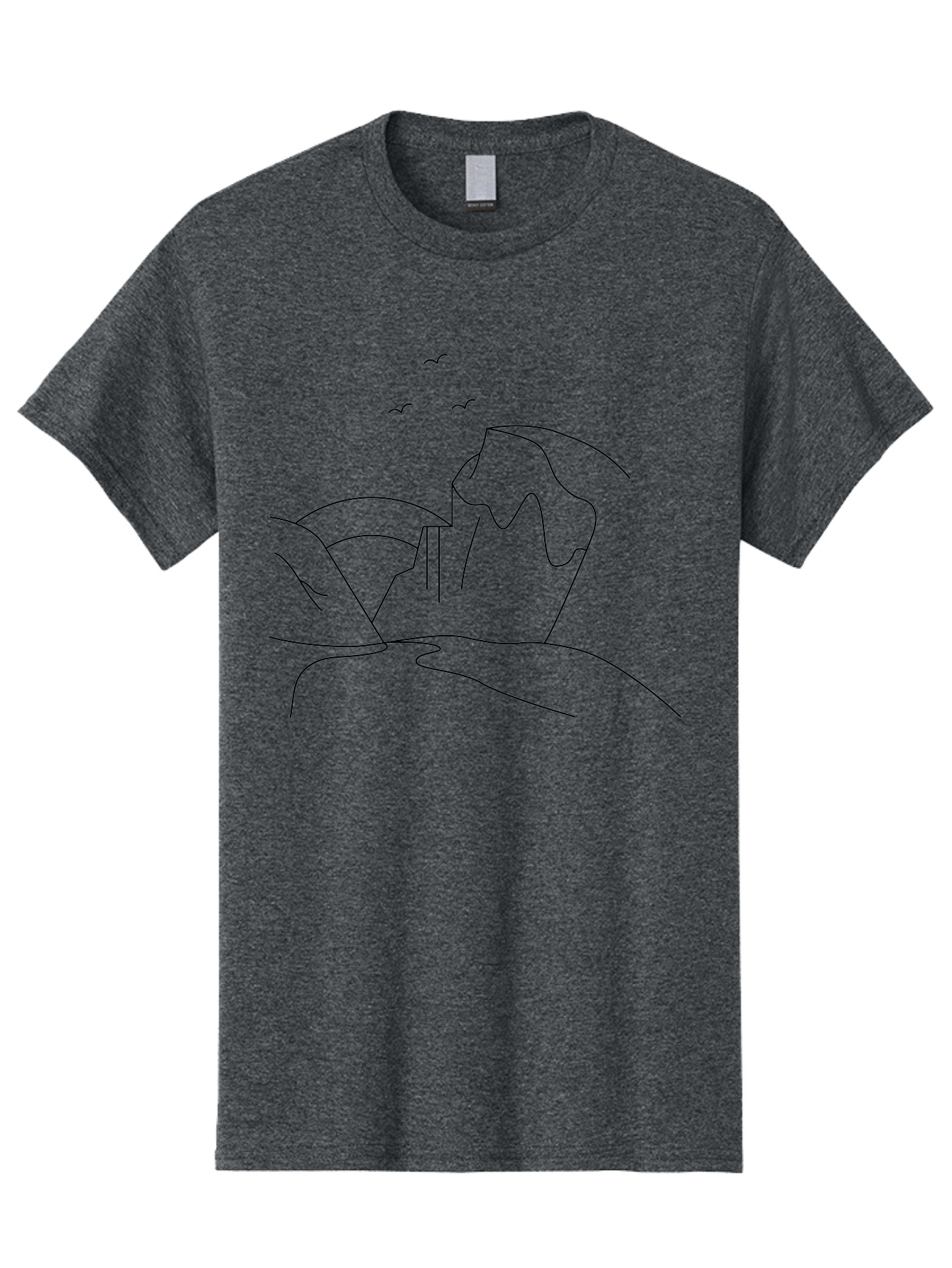 Simple-Cliff Men'S Graphic Tee, 100% Cotton, Comfortable Casual Summer Wear, Machine Washable, Cliffside Landscape, Minimalist Design, Birds In Flight, Scenic View, Natural Scenery, Simple Lines, Modern Art, Serene Atmosphere - Aaa204 1
