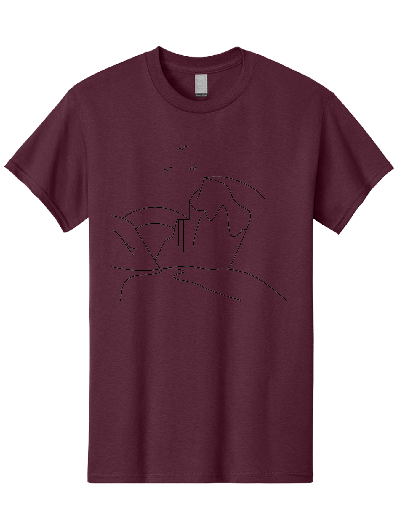 Simple-Cliff Men'S Graphic Tee, 100% Cotton, Comfortable Casual Summer Wear, Machine Washable, Cliffside Landscape, Minimalist Design, Birds In Flight, Scenic View, Natural Scenery, Simple Lines, Modern Art, Serene Atmosphere - Aaa204 19