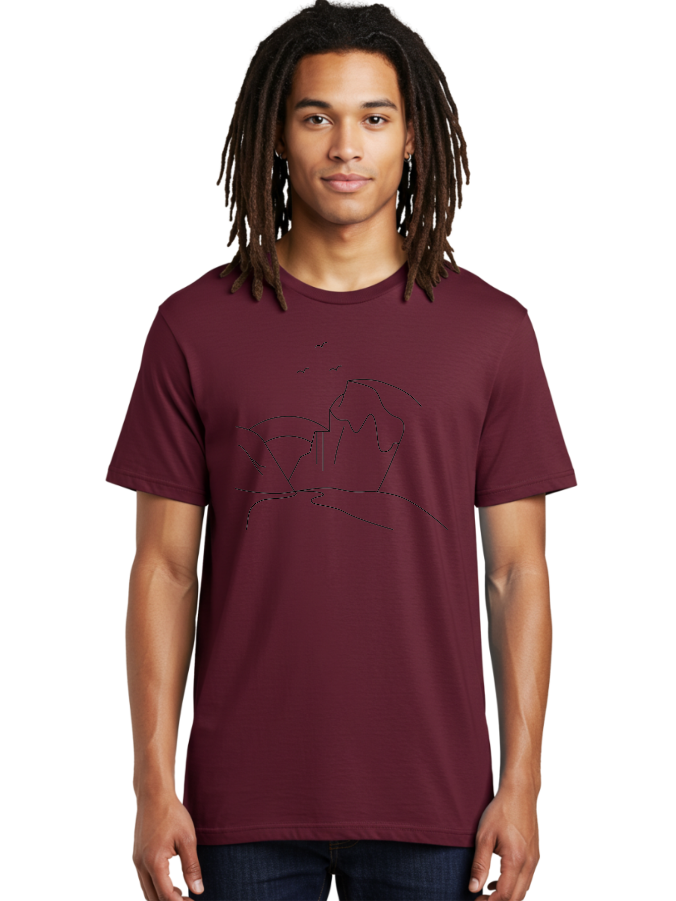 Simple-Cliff Men'S Graphic Tee, 100% Cotton, Comfortable Casual Summer Wear, Machine Washable, Cliffside Landscape, Minimalist Design, Birds In Flight, Scenic View, Natural Scenery, Simple Lines, Modern Art, Serene Atmosphere - Aaa204 20