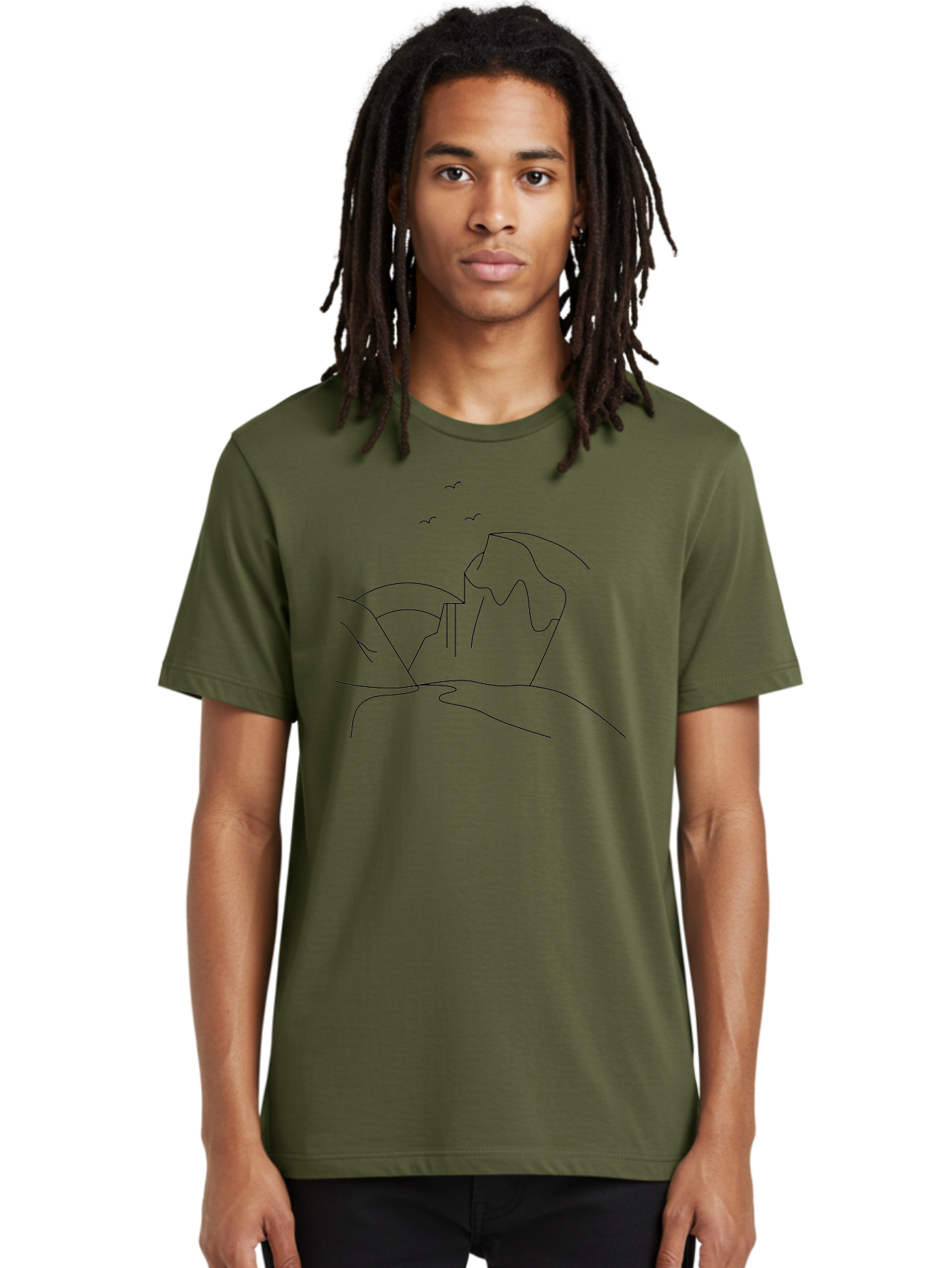 Simple-Cliff Men'S Graphic Tee, 100% Cotton, Comfortable Casual Summer Wear, Machine Washable, Cliffside Landscape, Minimalist Design, Birds In Flight, Scenic View, Natural Scenery, Simple Lines, Modern Art, Serene Atmosphere - Aaa204 22