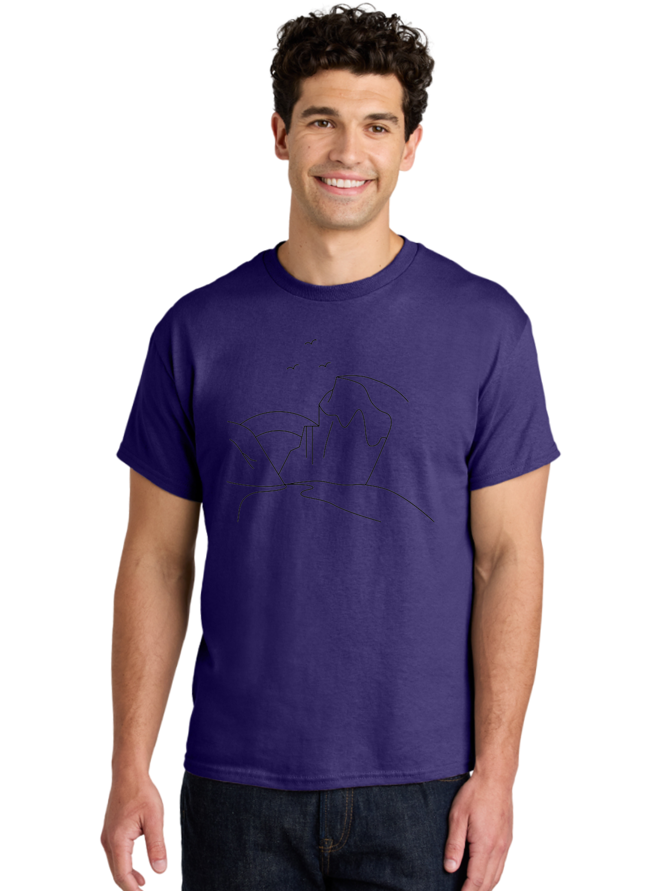 Simple-Cliff Men'S Graphic Tee, 100% Cotton, Comfortable Casual Summer Wear, Machine Washable, Cliffside Landscape, Minimalist Design, Birds In Flight, Scenic View, Natural Scenery, Simple Lines, Modern Art, Serene Atmosphere - Aaa204 8