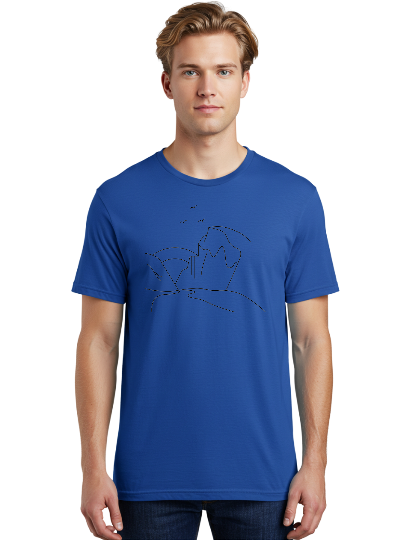 Simple-Cliff Men'S Graphic Tee, 100% Cotton, Comfortable Casual Summer Wear, Machine Washable, Cliffside Landscape, Minimalist Design, Birds In Flight, Scenic View, Natural Scenery, Simple Lines, Modern Art, Serene Atmosphere - Aaa204 10