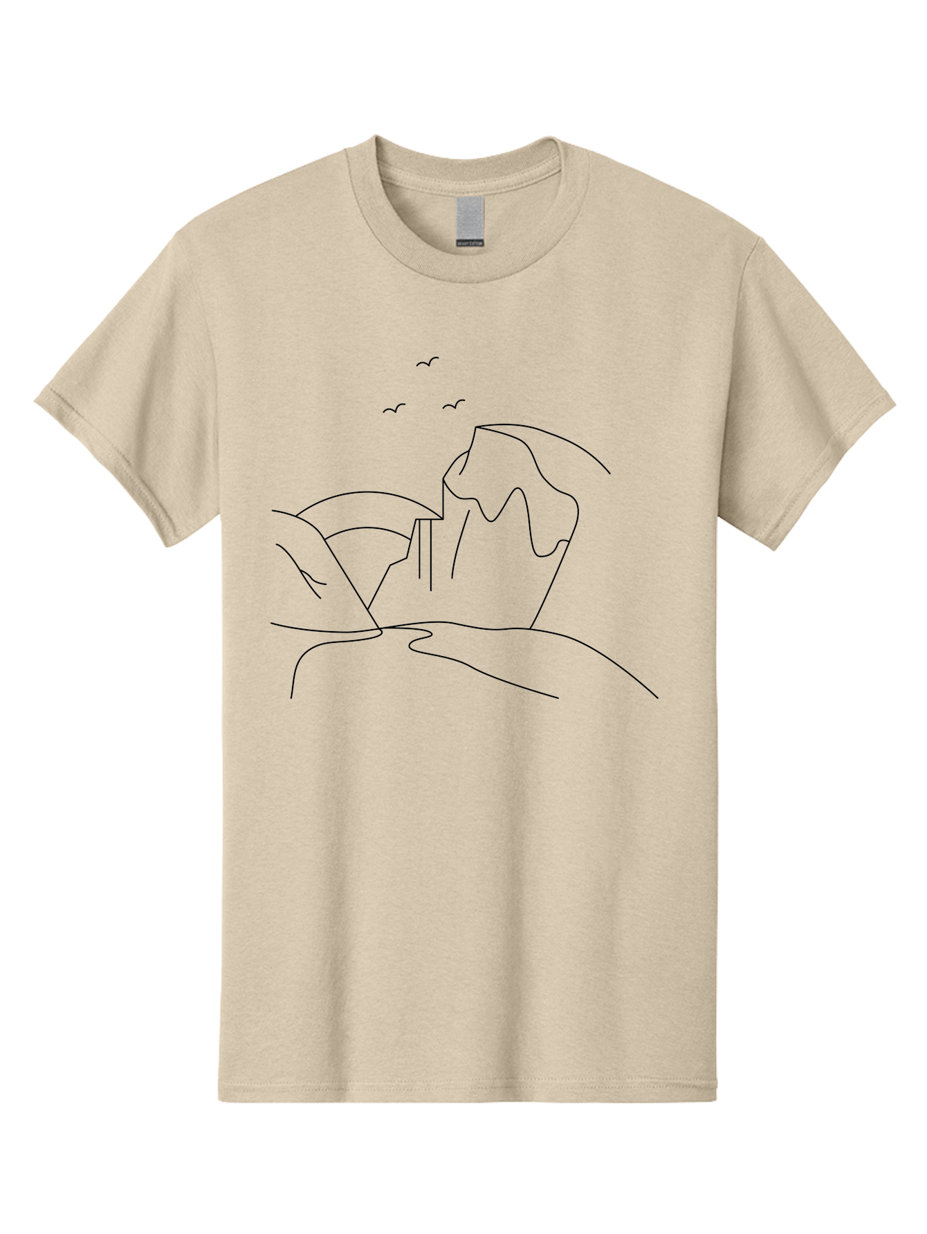 Simple-Cliff Men'S Graphic Tee, 100% Cotton, Comfortable Casual Summer Wear, Machine Washable, Cliffside Landscape, Minimalist Design, Birds In Flight, Scenic View, Natural Scenery, Simple Lines, Modern Art, Serene Atmosphere - Aaa204 25