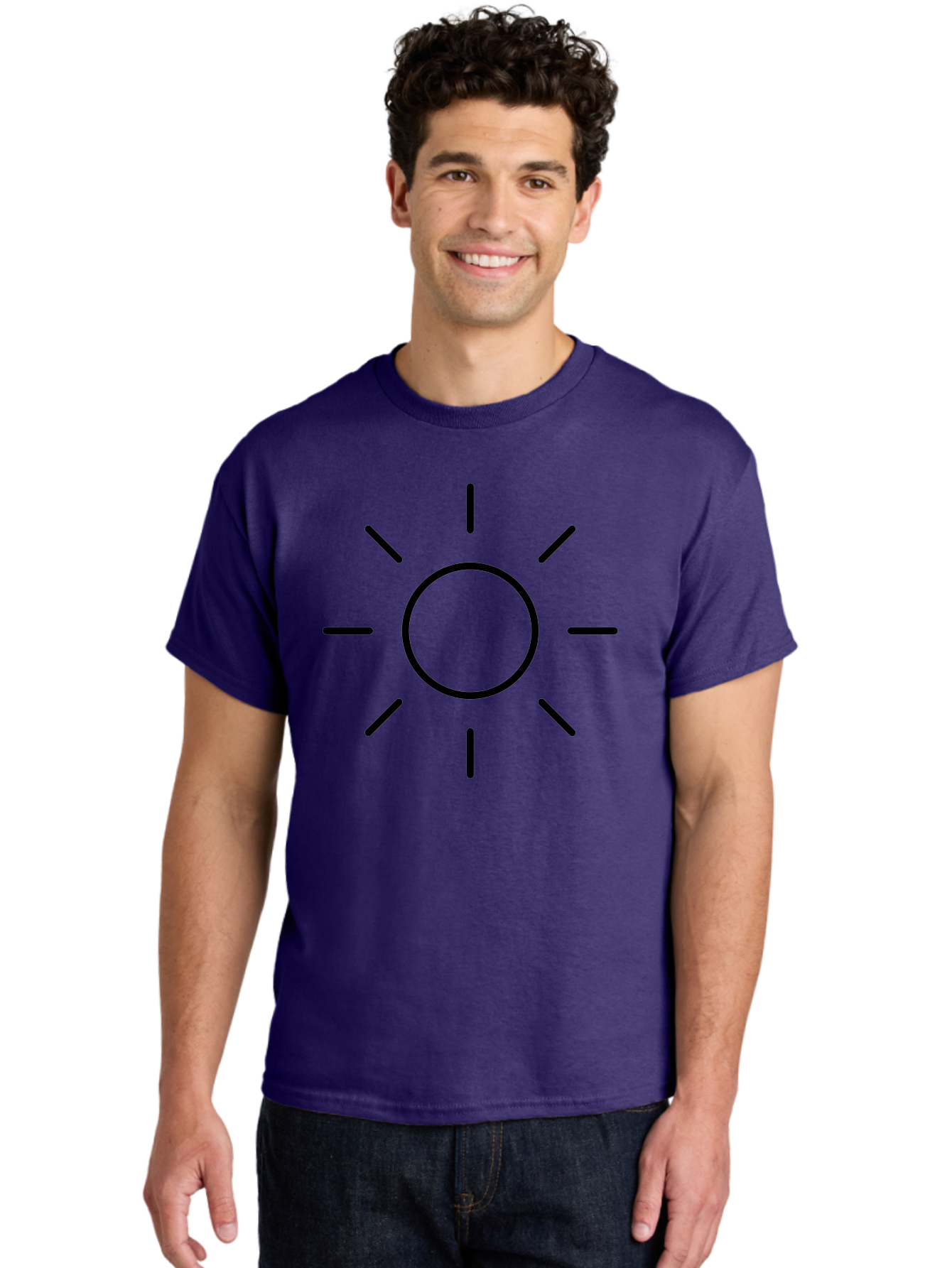 Sun-Symbol Men'S Graphic Tee, 100% Cotton, Comfortable Casual Summer Wear, Machine Washable, Sun Symbol, Simple Design, Minimalist Icon, Black Outline, Sun Illustration, Weather Symbol, Sunshine Graphic - Aaa207 10