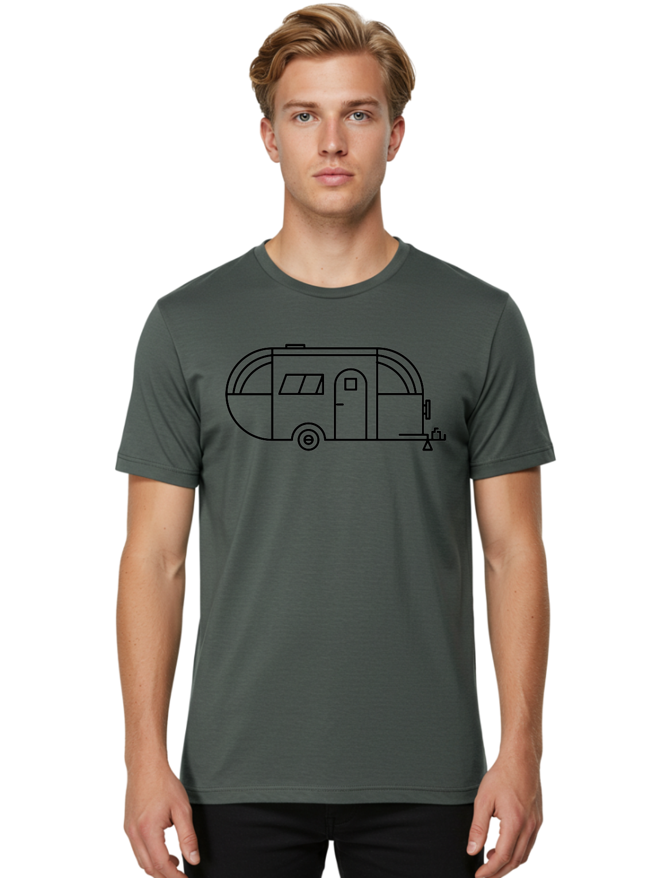 Teardrop-Trailer Men'S Graphic Tee, 100% Cotton, Comfortable Casual Summer Wear, Machine Washable, Teardrop Camper, Travel Trailer, Minimalist Design, Simple Lines, Outdoor Adventure, Camping, Retro Style, Travel, Vacation - Aaa209 24