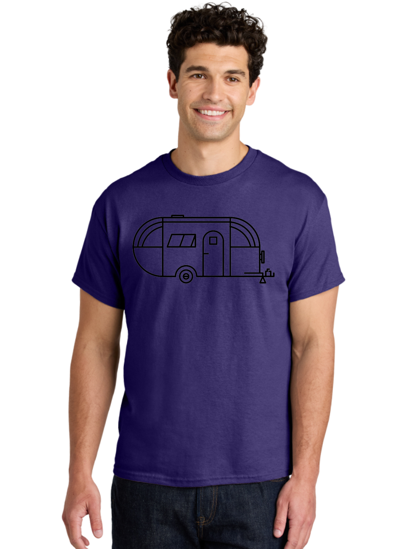Teardrop-Trailer Men'S Graphic Tee, 100% Cotton, Comfortable Casual Summer Wear, Machine Washable, Teardrop Camper, Travel Trailer, Minimalist Design, Simple Lines, Outdoor Adventure, Camping, Retro Style, Travel, Vacation - Aaa209 6