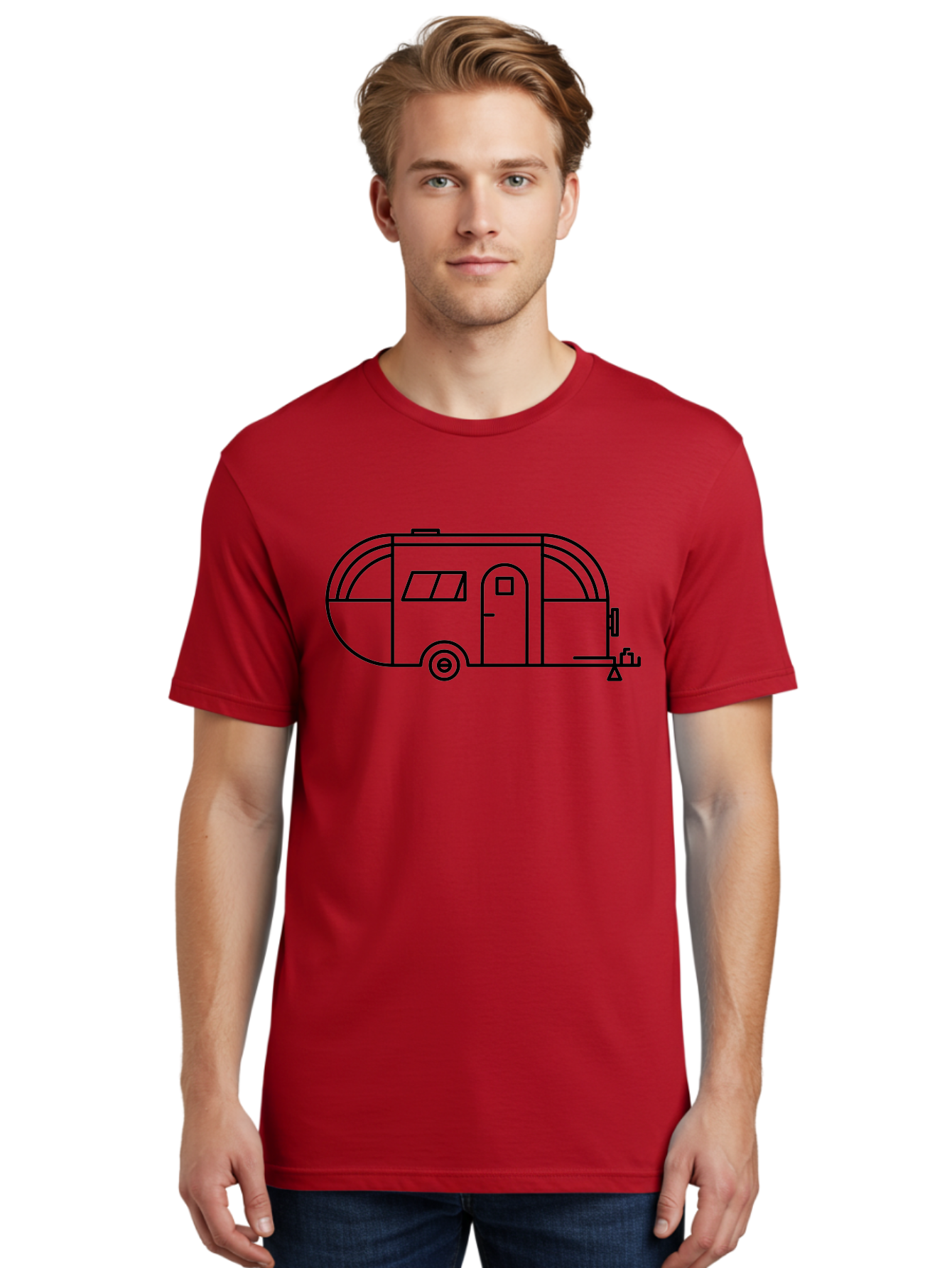 Teardrop-Trailer Men'S Graphic Tee, 100% Cotton, Comfortable Casual Summer Wear, Machine Washable, Teardrop Camper, Travel Trailer, Minimalist Design, Simple Lines, Outdoor Adventure, Camping, Retro Style, Travel, Vacation - Aaa209 14