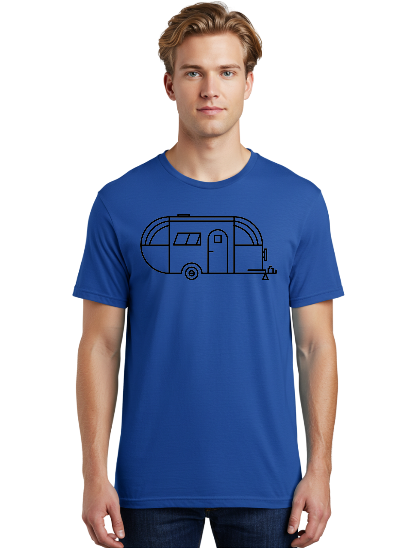 Teardrop-Trailer Men'S Graphic Tee, 100% Cotton, Comfortable Casual Summer Wear, Machine Washable, Teardrop Camper, Travel Trailer, Minimalist Design, Simple Lines, Outdoor Adventure, Camping, Retro Style, Travel, Vacation - Aaa209 12