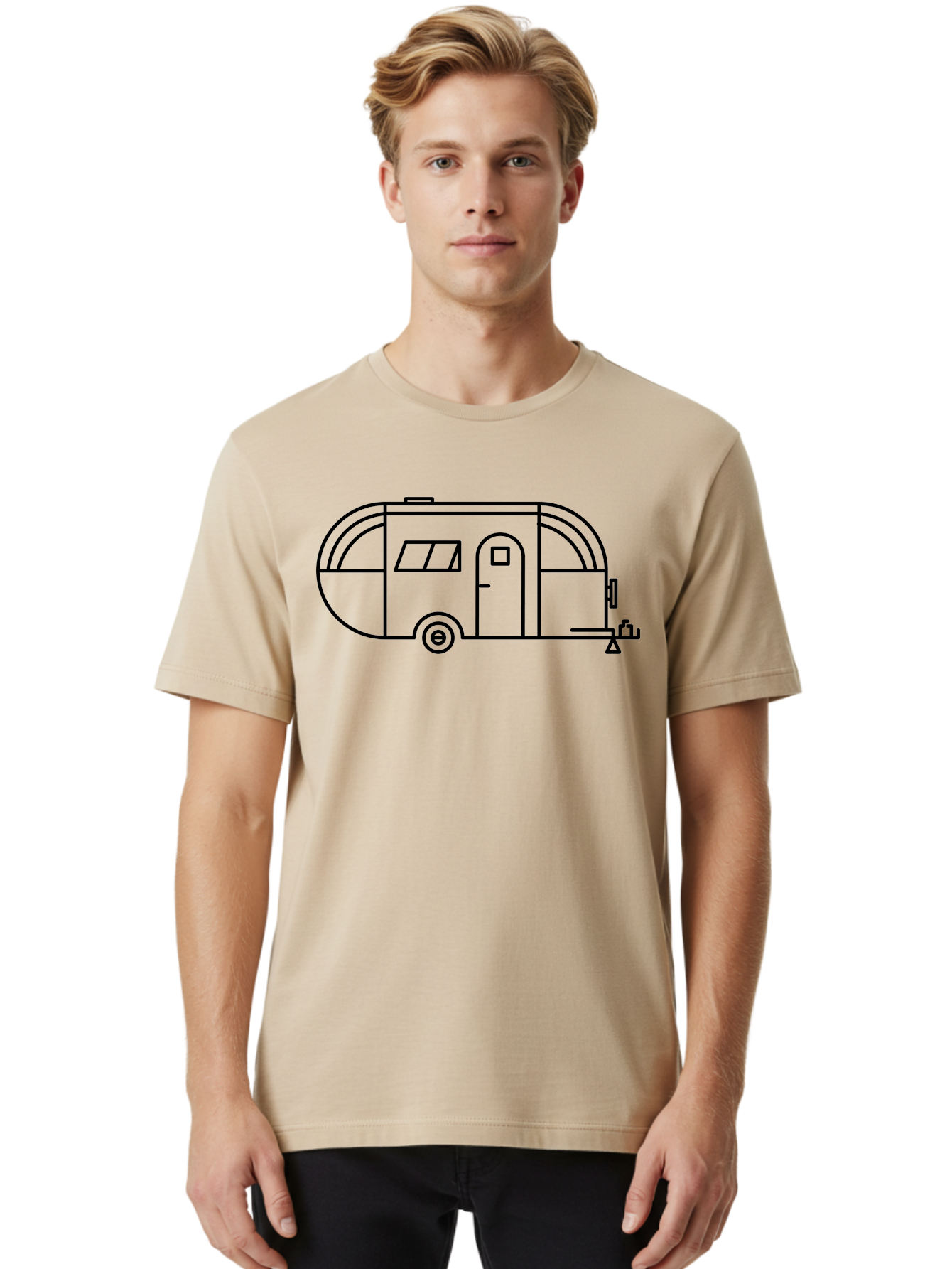 Teardrop-Trailer Men'S Graphic Tee, 100% Cotton, Comfortable Casual Summer Wear, Machine Washable, Teardrop Camper, Travel Trailer, Minimalist Design, Simple Lines, Outdoor Adventure, Camping, Retro Style, Travel, Vacation - Aaa209 16