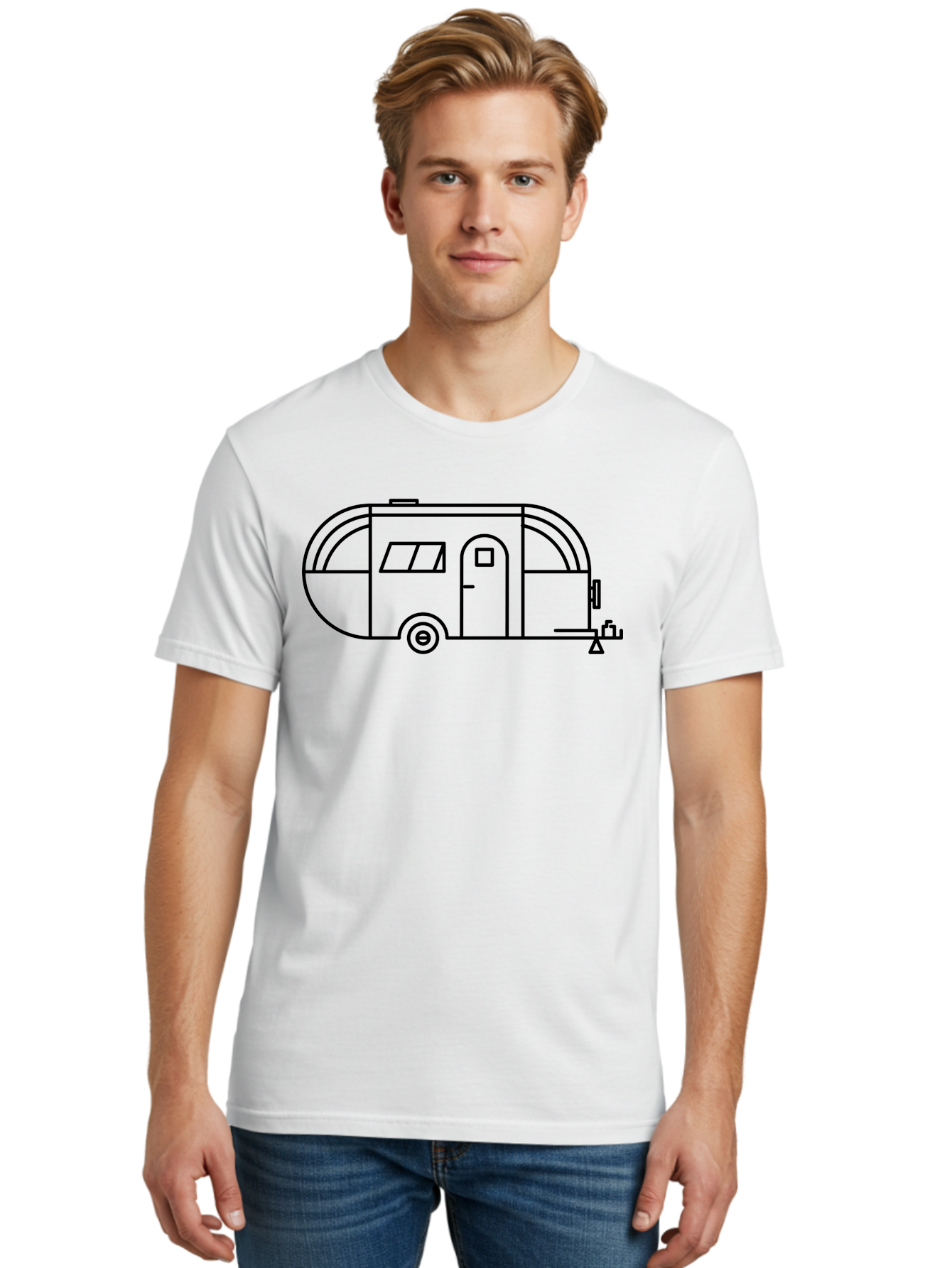 Teardrop-Trailer Men'S Graphic Tee, 100% Cotton, Comfortable Casual Summer Wear, Machine Washable, Teardrop Camper, Travel Trailer, Minimalist Design, Simple Lines, Outdoor Adventure, Camping, Retro Style, Travel, Vacation - Aaa209 28