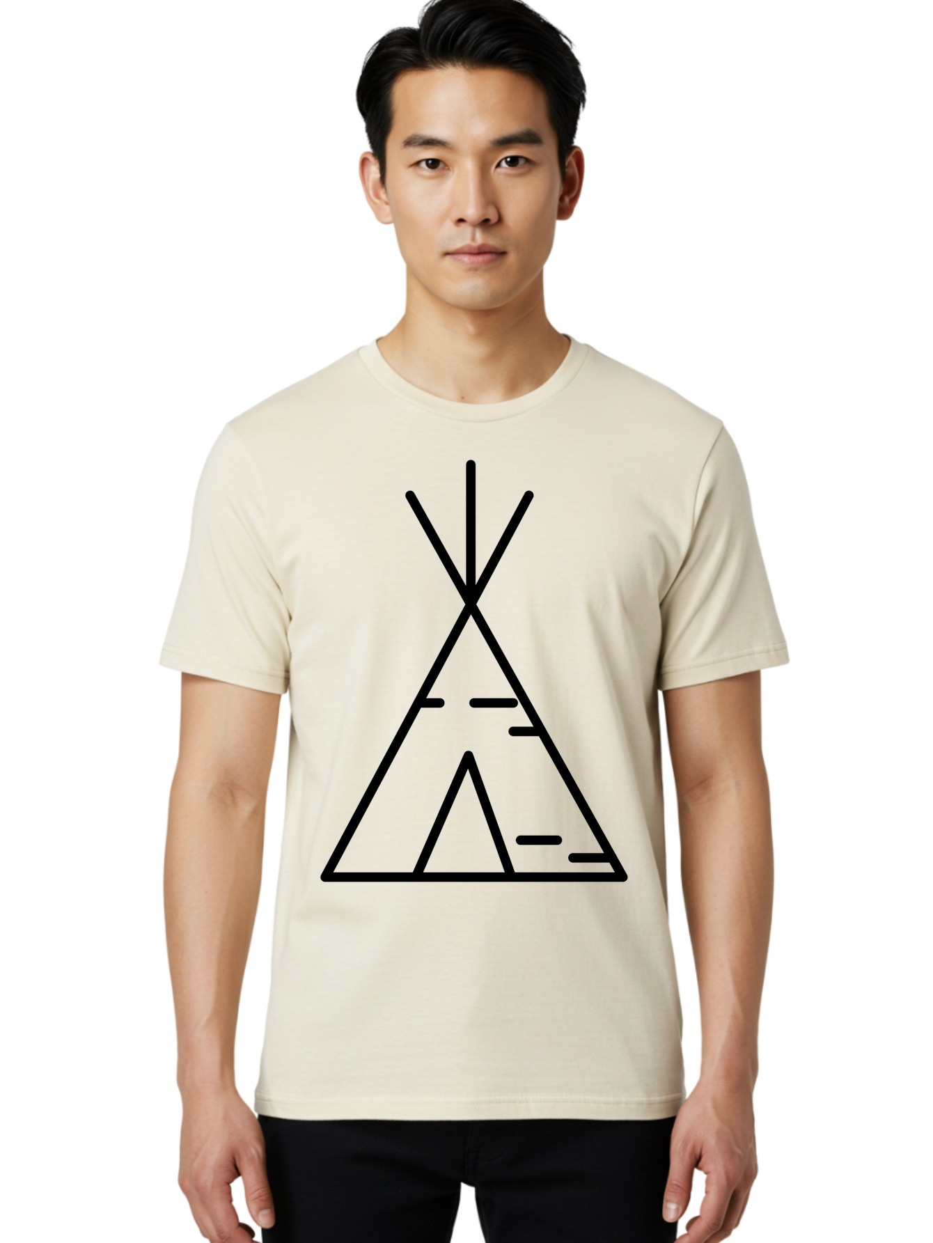 Tent-2 Men'S Graphic Tee, 100% Cotton, Comfortable Casual Summer Wear, Machine Washable, Teepee Icon, Camping Symbol, Minimalist Design, Tribal Inspiration, Simple Lines, Geometric Shape, Outdoor Adventure, Black Outline - Aaa212 28