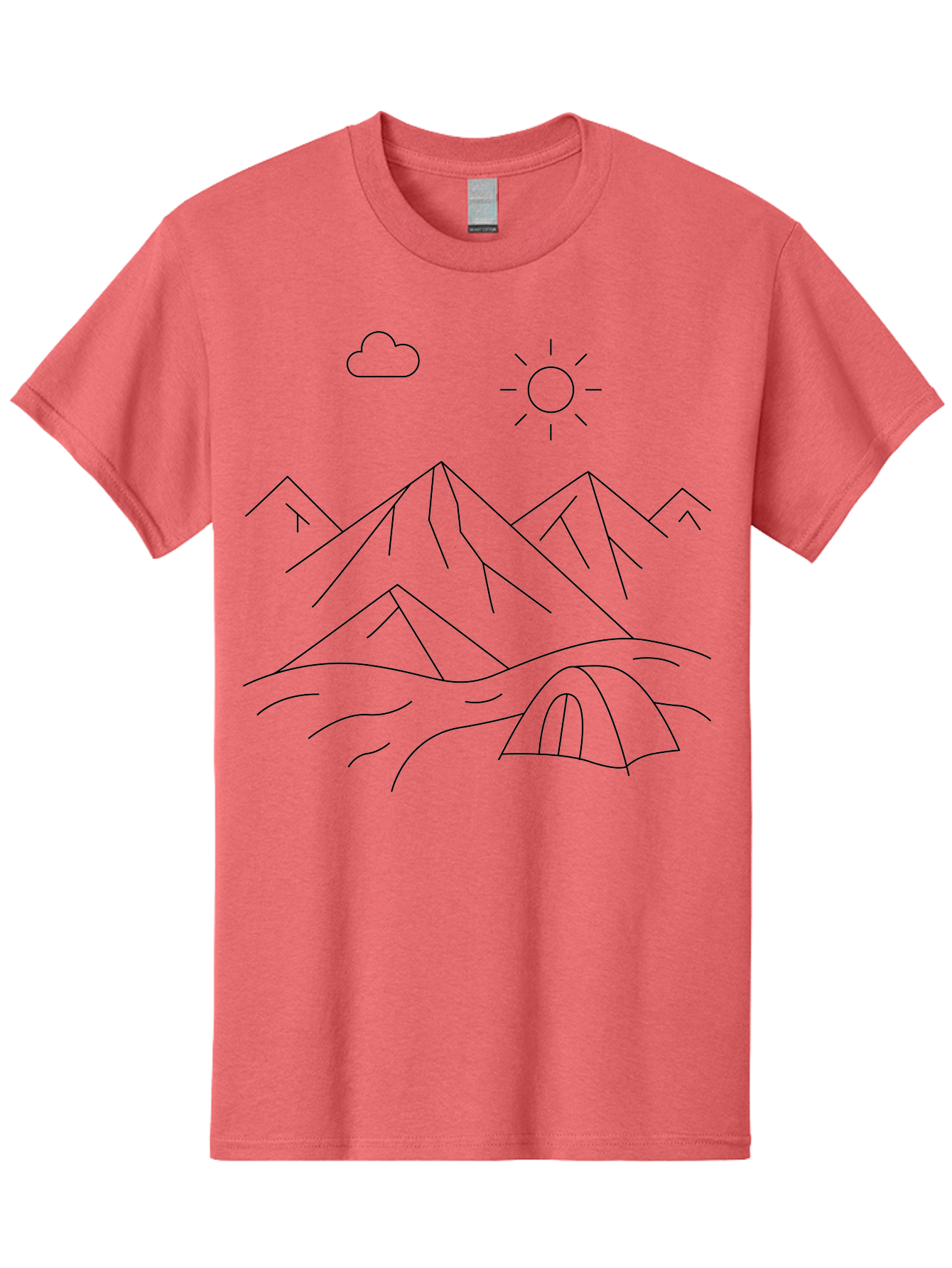 Tent-And-Mountain Men'S Graphic Tee, 100% Cotton, Comfortable Casual Summer Wear, Machine Washable, Mountain Landscape, Simple Line Art, Serene Atmosphere, Tent, Sun, Cloud, Minimalist Design, Outdoor Scenery, Natural Beauty, Camping - Aaa215 5