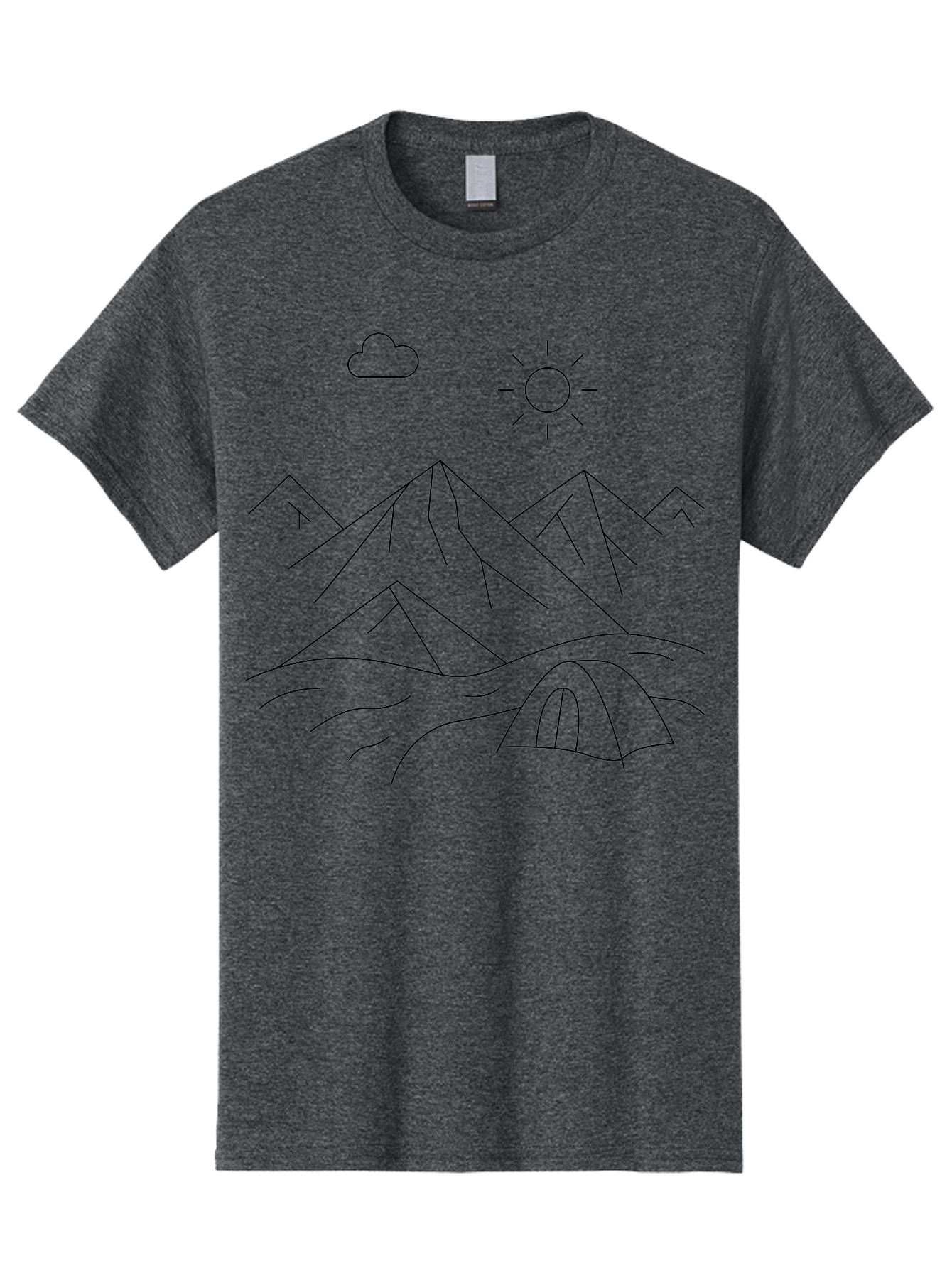 Tent-And-Mountain Men'S Graphic Tee, 100% Cotton, Comfortable Casual Summer Wear, Machine Washable, Mountain Landscape, Simple Line Art, Serene Atmosphere, Tent, Sun, Cloud, Minimalist Design, Outdoor Scenery, Natural Beauty, Camping - Aaa215 13