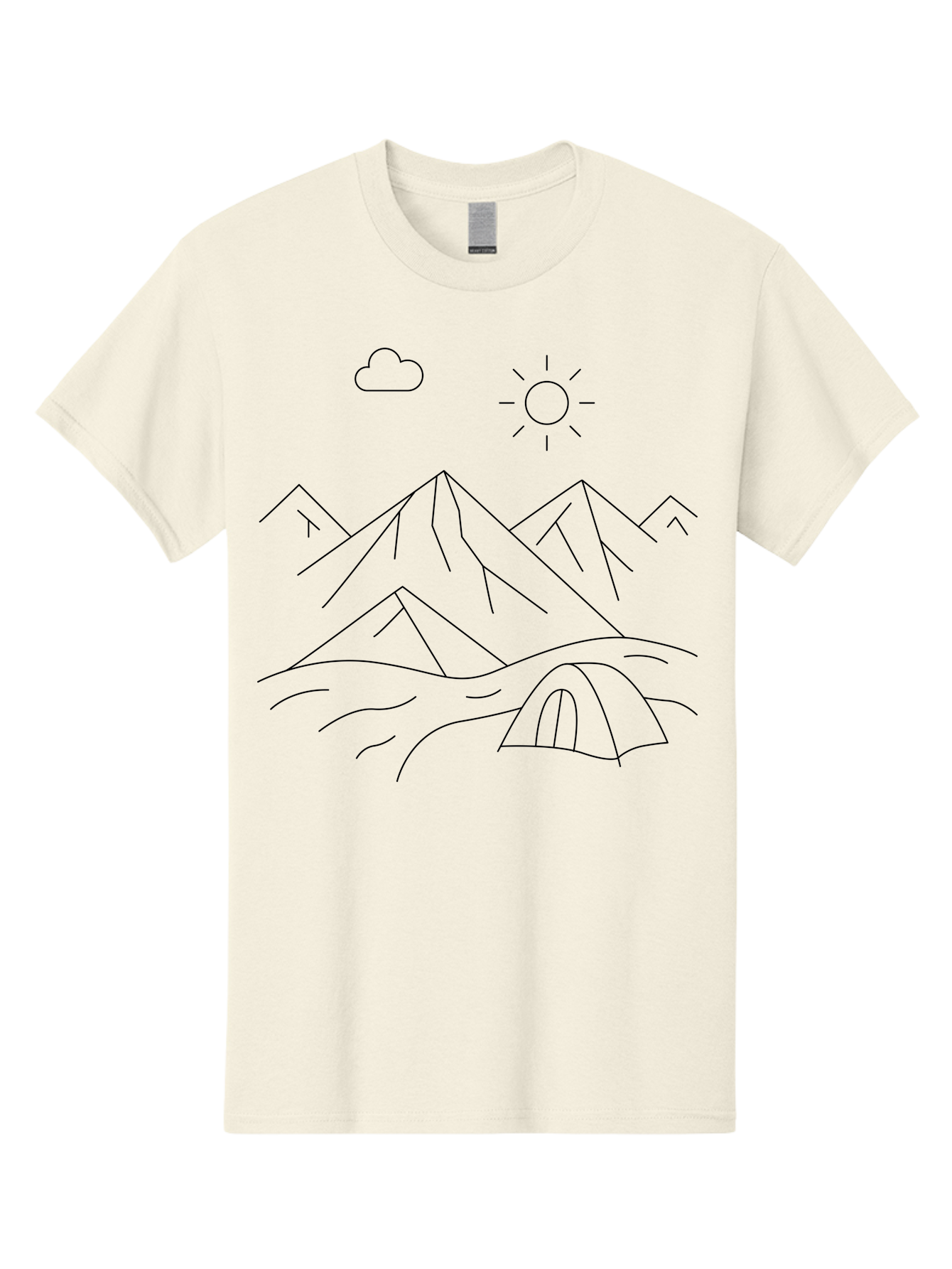 Tent-And-Mountain Men'S Graphic Tee, 100% Cotton, Comfortable Casual Summer Wear, Machine Washable, Mountain Landscape, Simple Line Art, Serene Atmosphere, Tent, Sun, Cloud, Minimalist Design, Outdoor Scenery, Natural Beauty, Camping - Aaa215 17