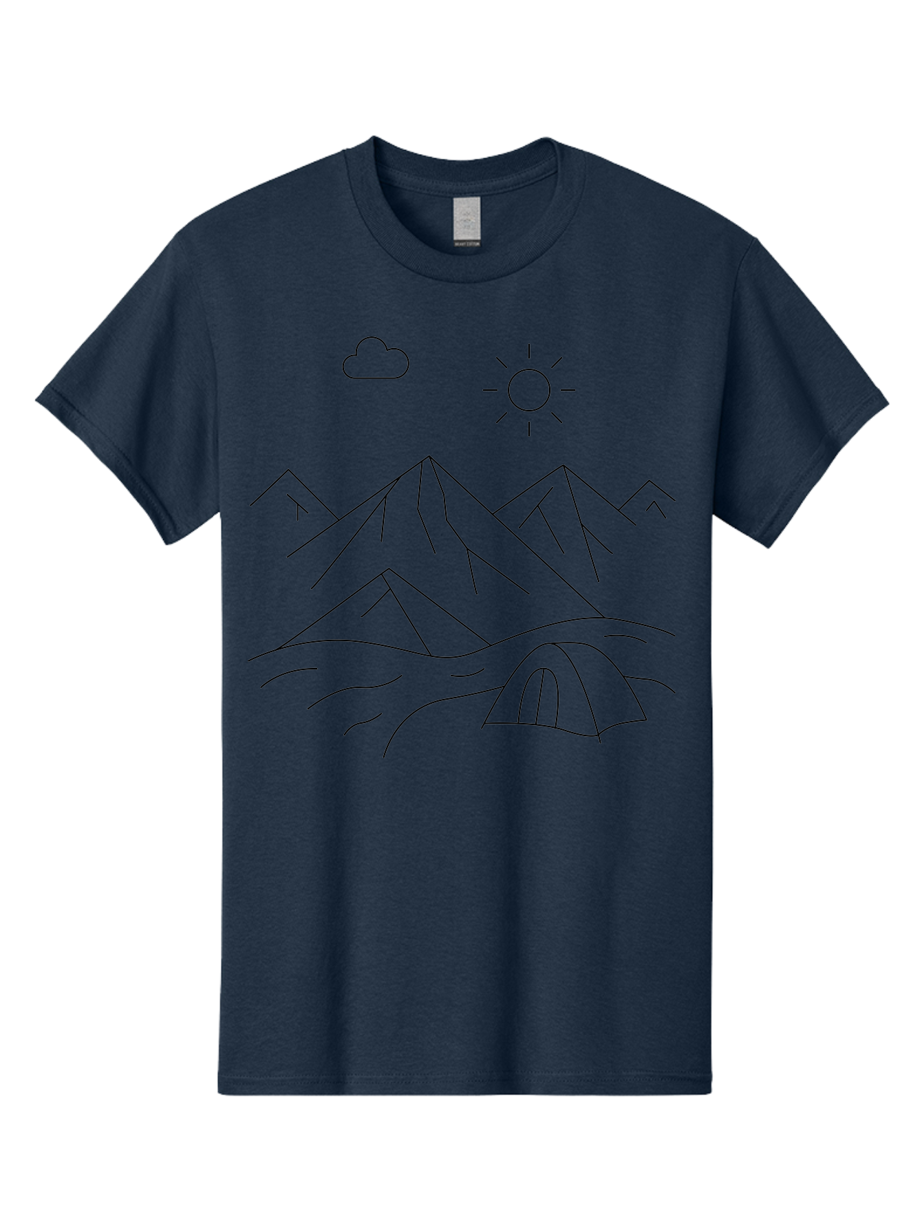 Tent-And-Mountain Men'S Graphic Tee, 100% Cotton, Comfortable Casual Summer Wear, Machine Washable, Mountain Landscape, Simple Line Art, Serene Atmosphere, Tent, Sun, Cloud, Minimalist Design, Outdoor Scenery, Natural Beauty, Camping - Aaa215 7