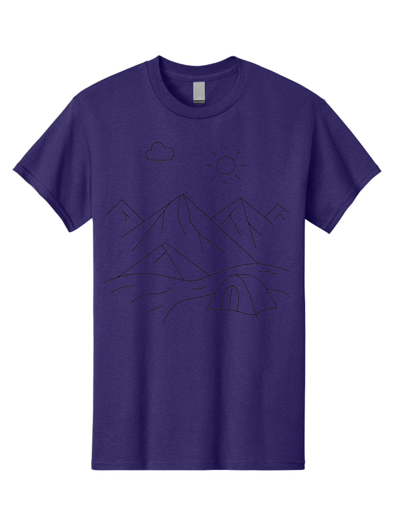 Tent-And-Mountain Men'S Graphic Tee, 100% Cotton, Comfortable Casual Summer Wear, Machine Washable, Mountain Landscape, Simple Line Art, Serene Atmosphere, Tent, Sun, Cloud, Minimalist Design, Outdoor Scenery, Natural Beauty, Camping - Aaa215 1