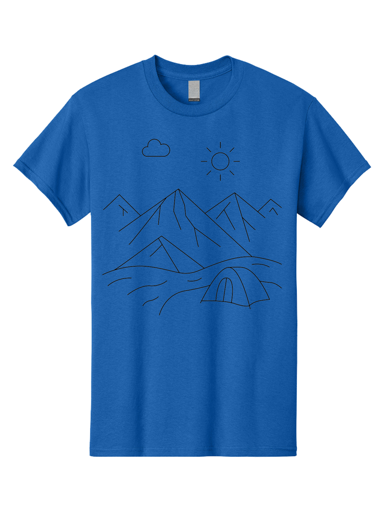 Tent-And-Mountain Men'S Graphic Tee, 100% Cotton, Comfortable Casual Summer Wear, Machine Washable, Mountain Landscape, Simple Line Art, Serene Atmosphere, Tent, Sun, Cloud, Minimalist Design, Outdoor Scenery, Natural Beauty, Camping - Aaa215 9