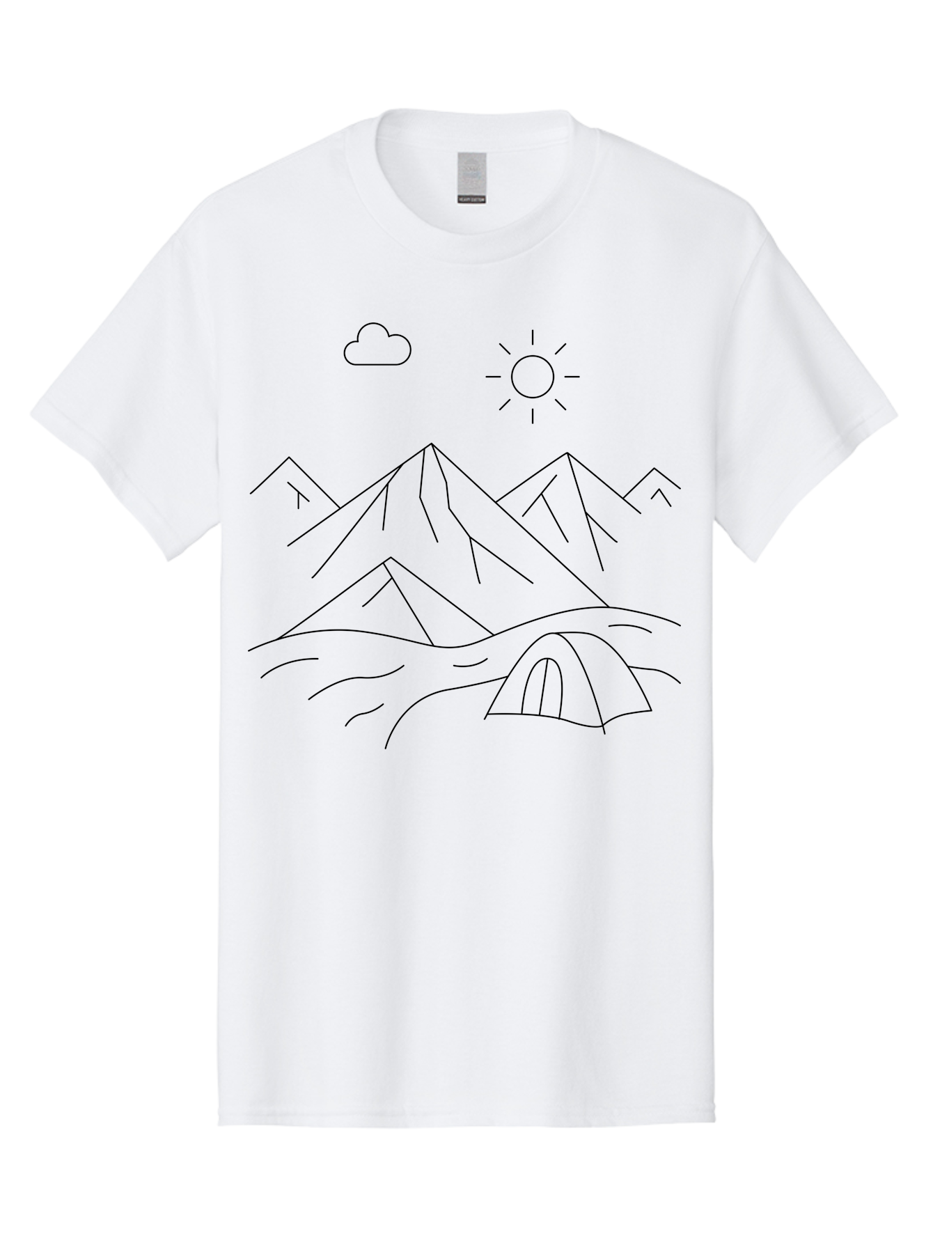 Tent-And-Mountain Men'S Graphic Tee, 100% Cotton, Comfortable Casual Summer Wear, Machine Washable, Mountain Landscape, Simple Line Art, Serene Atmosphere, Tent, Sun, Cloud, Minimalist Design, Outdoor Scenery, Natural Beauty, Camping - Aaa215 29