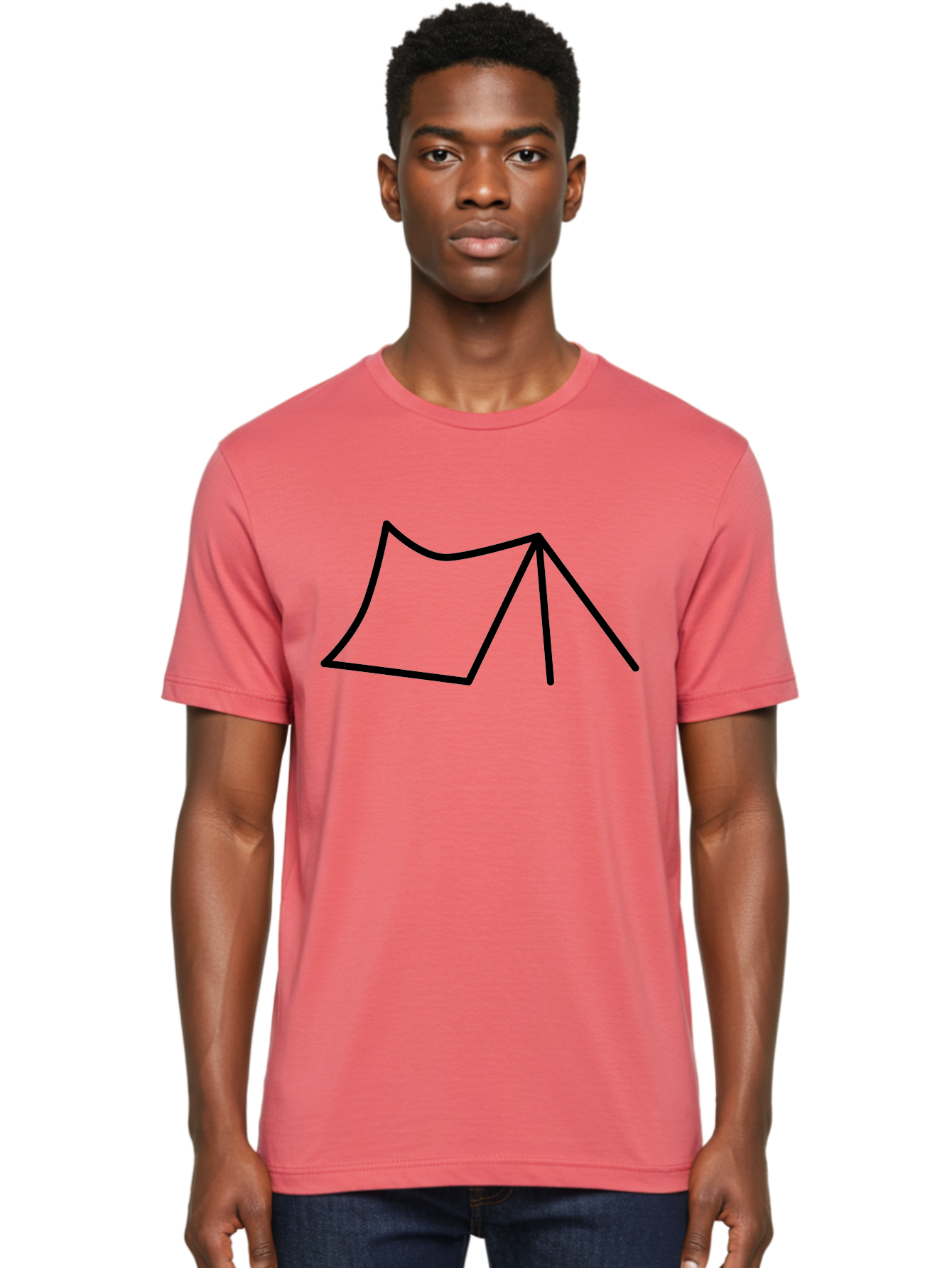 Tent-Illustration Men'S Graphic Tee, 100% Cotton, Comfortable Casual Summer Wear, Machine Washable, Simple Tent Drawing, Minimalist Design, Camping Symbol, Outline Illustration, Black Lines, Geometric Shape, Outdoor Adventure - Aaa217 14