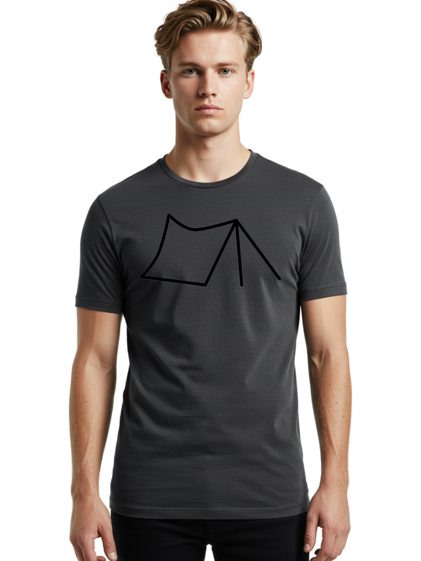 Tent-Illustration Men'S Graphic Tee, 100% Cotton, Comfortable Casual Summer Wear, Machine Washable, Simple Tent Drawing, Minimalist Design, Camping Symbol, Outline Illustration, Black Lines, Geometric Shape, Outdoor Adventure - Aaa217 26