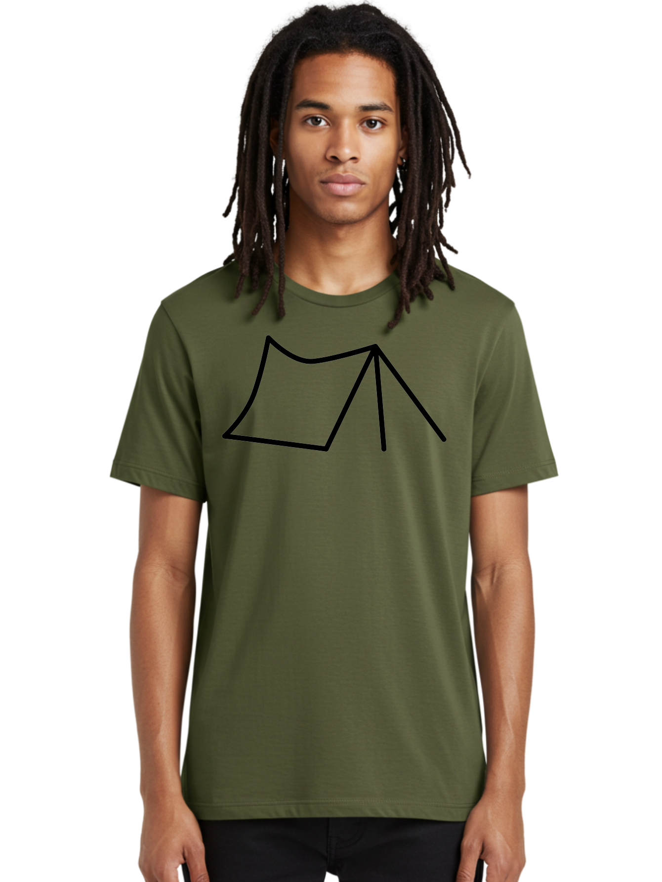 Tent-Illustration Men'S Graphic Tee, 100% Cotton, Comfortable Casual Summer Wear, Machine Washable, Simple Tent Drawing, Minimalist Design, Camping Symbol, Outline Illustration, Black Lines, Geometric Shape, Outdoor Adventure - Aaa217 24