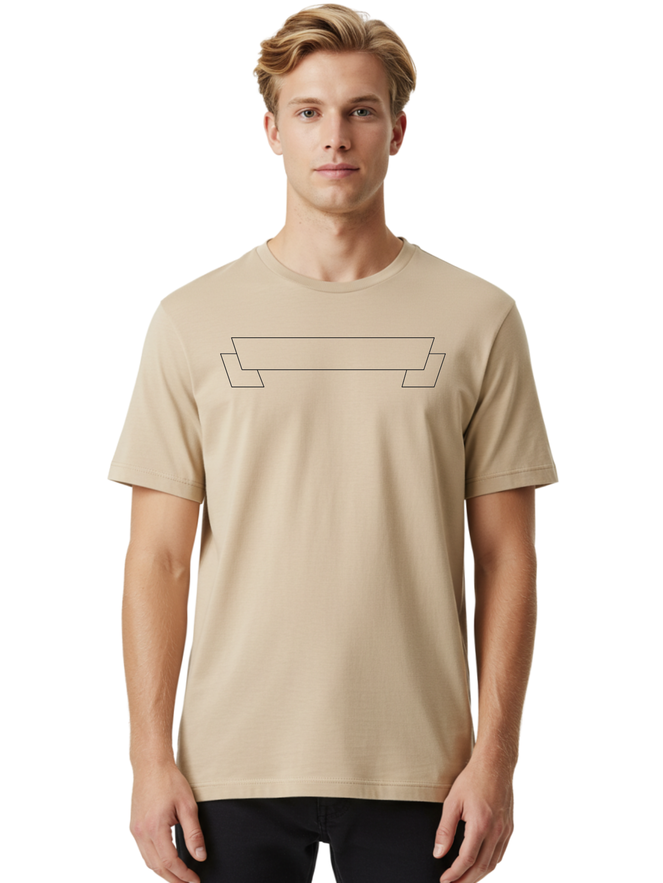 Text-Box Men'S Graphic Tee, 100% Cotton, Comfortable Casual Summer Wear, Machine Washable, Ribbon Banner, Outline Design, Simple Graphics, Minimalist Style, Clean Lines, Modern Aesthetic, Empty Space, Customizable Template - Aaa220 20