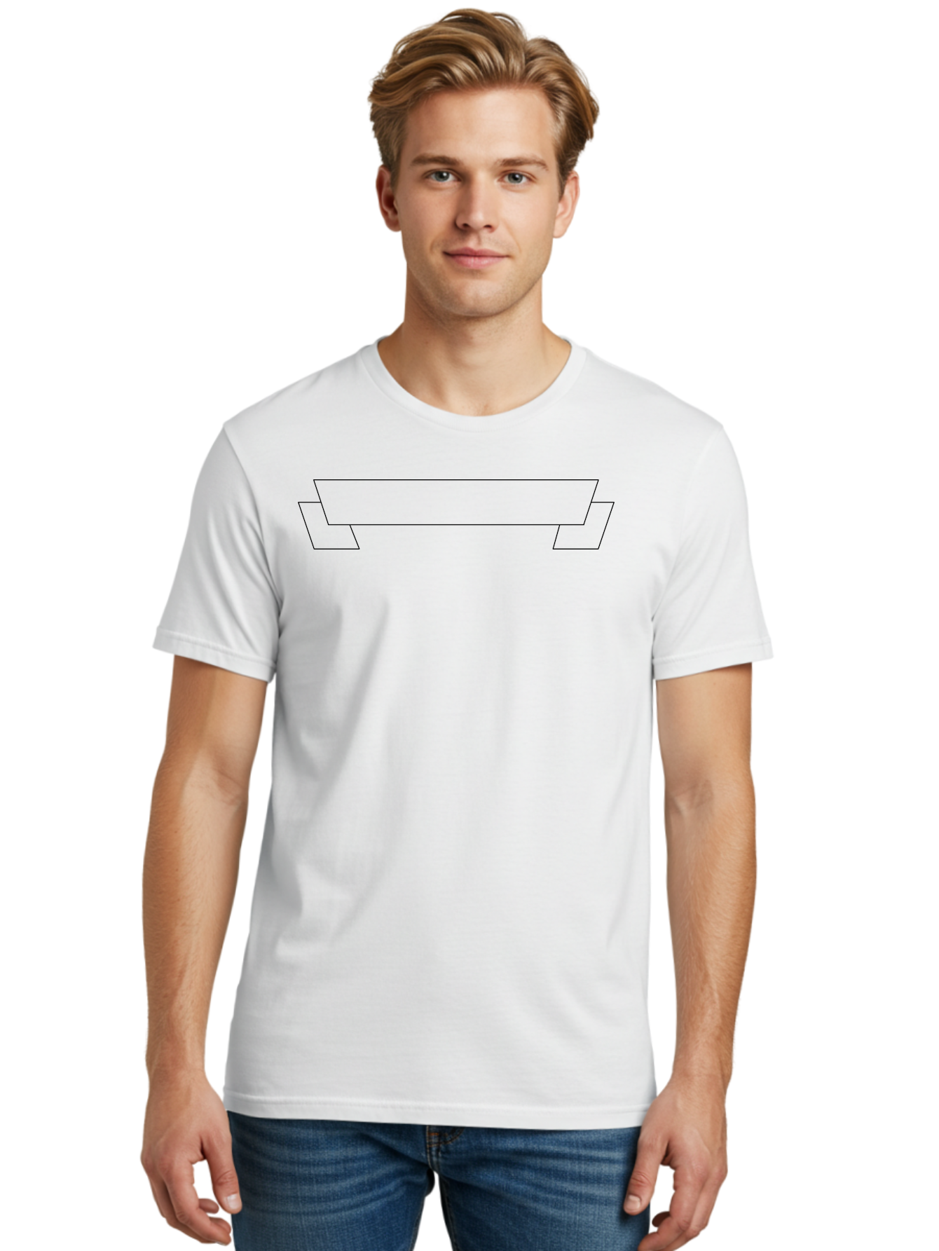 Text-Box Men'S Graphic Tee, 100% Cotton, Comfortable Casual Summer Wear, Machine Washable, Ribbon Banner, Outline Design, Simple Graphics, Minimalist Style, Clean Lines, Modern Aesthetic, Empty Space, Customizable Template - Aaa220 26