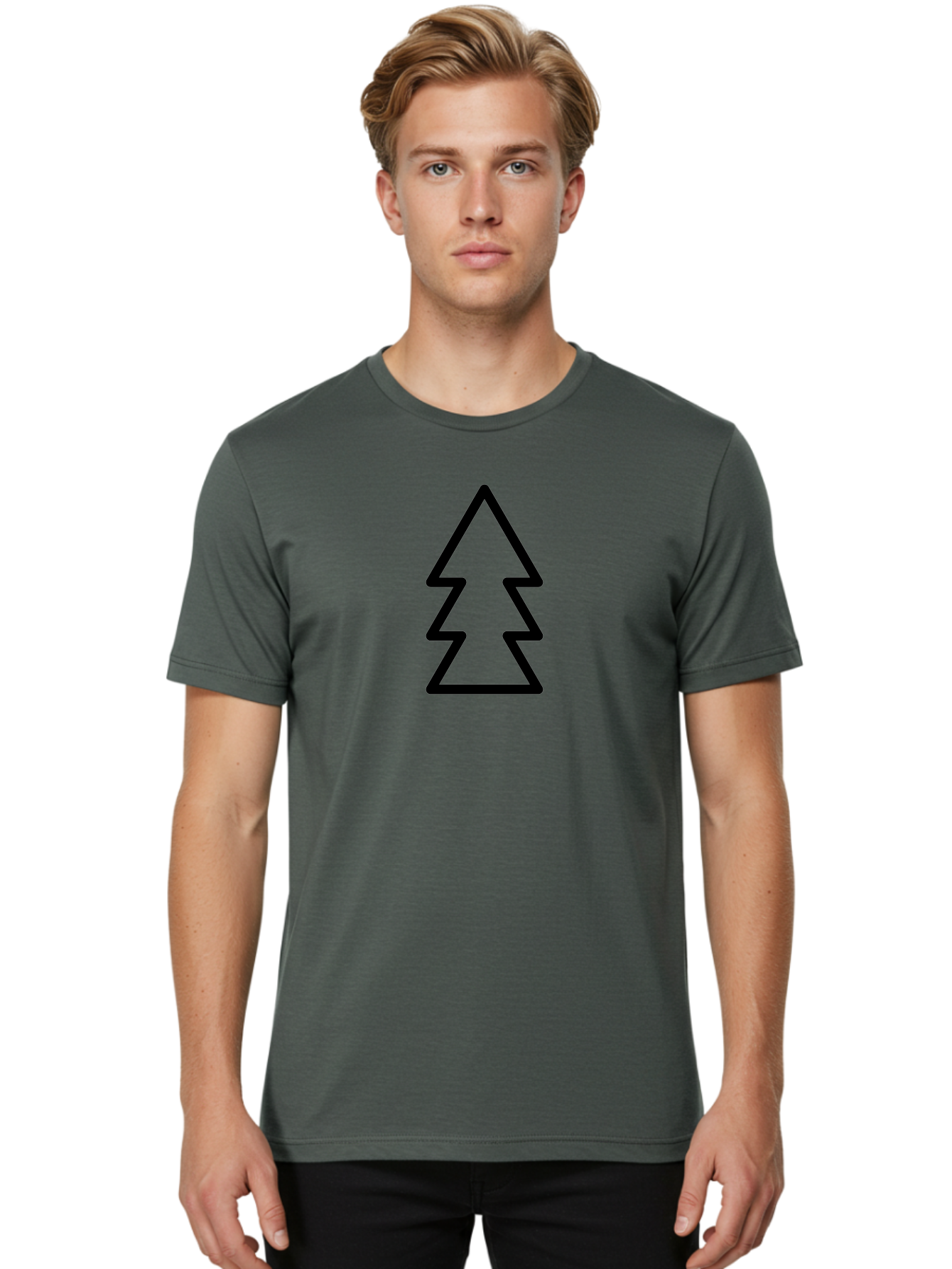 Tree-Logo Men'S Graphic Tee, 100% Cotton, Comfortable Casual Summer Wear, Machine Washable, Christmas Tree, Festive Symbol, Holiday Icon, Simple Design, Minimalist Art, Black Outline, Winter Theme - Aaa222 18