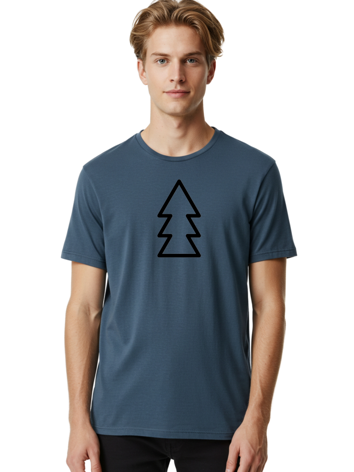 Tree-Logo Men'S Graphic Tee, 100% Cotton, Comfortable Casual Summer Wear, Machine Washable, Christmas Tree, Festive Symbol, Holiday Icon, Simple Design, Minimalist Art, Black Outline, Winter Theme - Aaa222 10