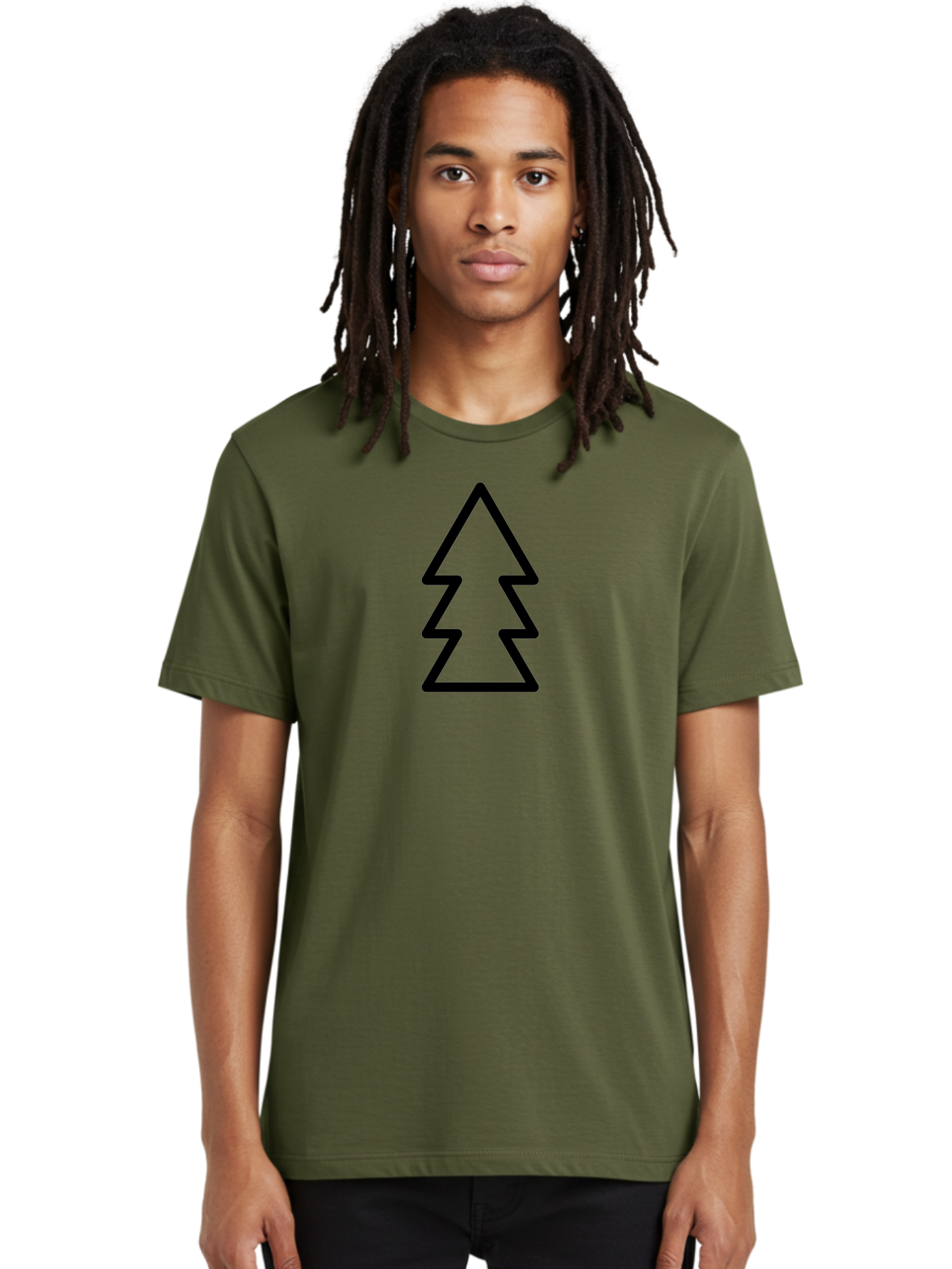 Tree-Logo Men'S Graphic Tee, 100% Cotton, Comfortable Casual Summer Wear, Machine Washable, Christmas Tree, Festive Symbol, Holiday Icon, Simple Design, Minimalist Art, Black Outline, Winter Theme - Aaa222 24
