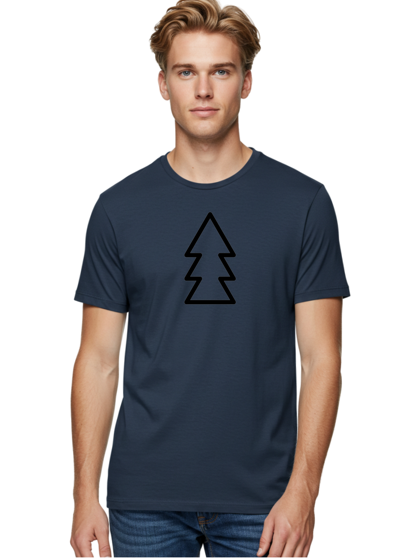Tree-Logo Men'S Graphic Tee, 100% Cotton, Comfortable Casual Summer Wear, Machine Washable, Christmas Tree, Festive Symbol, Holiday Icon, Simple Design, Minimalist Art, Black Outline, Winter Theme - Aaa222 26