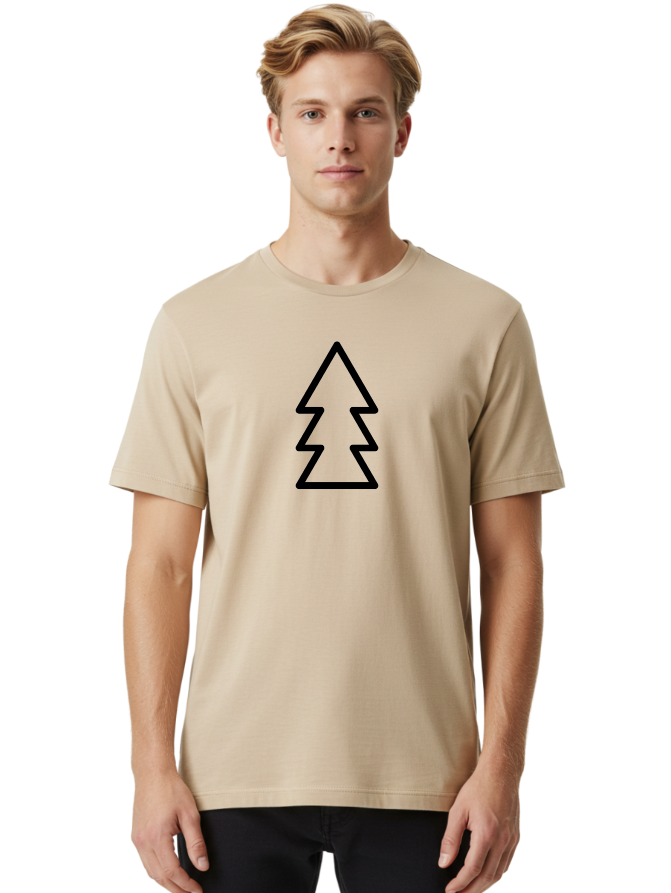 Tree-Logo Men'S Graphic Tee, 100% Cotton, Comfortable Casual Summer Wear, Machine Washable, Christmas Tree, Festive Symbol, Holiday Icon, Simple Design, Minimalist Art, Black Outline, Winter Theme - Aaa222 28
