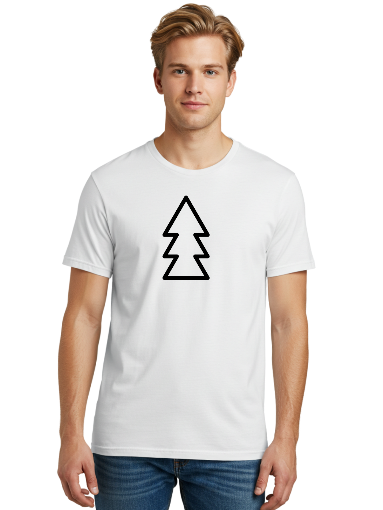 Tree-Logo Men'S Graphic Tee, 100% Cotton, Comfortable Casual Summer Wear, Machine Washable, Christmas Tree, Festive Symbol, Holiday Icon, Simple Design, Minimalist Art, Black Outline, Winter Theme - Aaa222 20