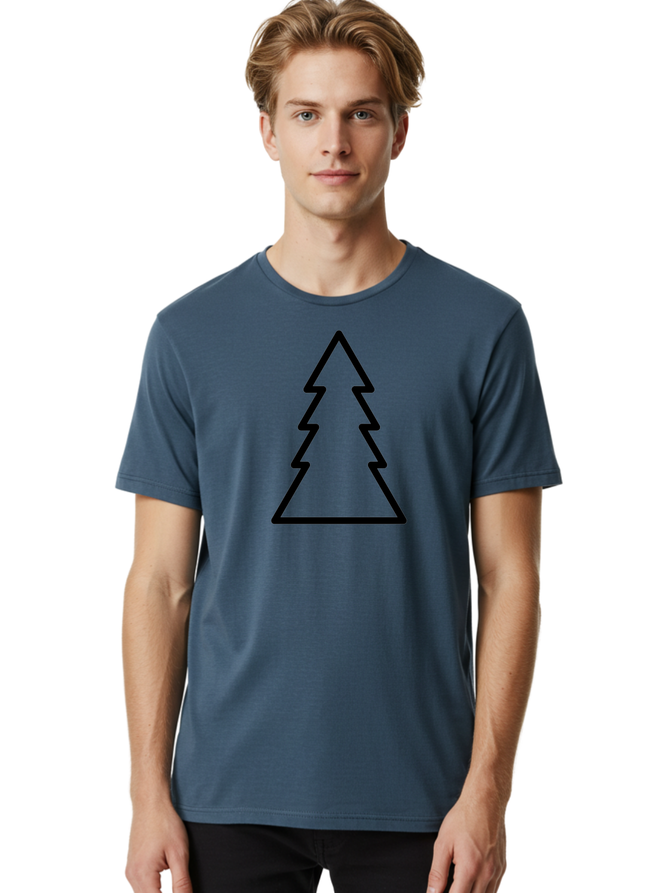 Tree-Outline Men'S Graphic Tee, 100% Cotton, Comfortable Casual Summer Wear, Machine Washable, Christmas Tree, Tree Outline, Simple Design, Minimalist Art, Black Outline, Festive Symbol, Holiday Decoration, Graphic Icon - Aaa223 22