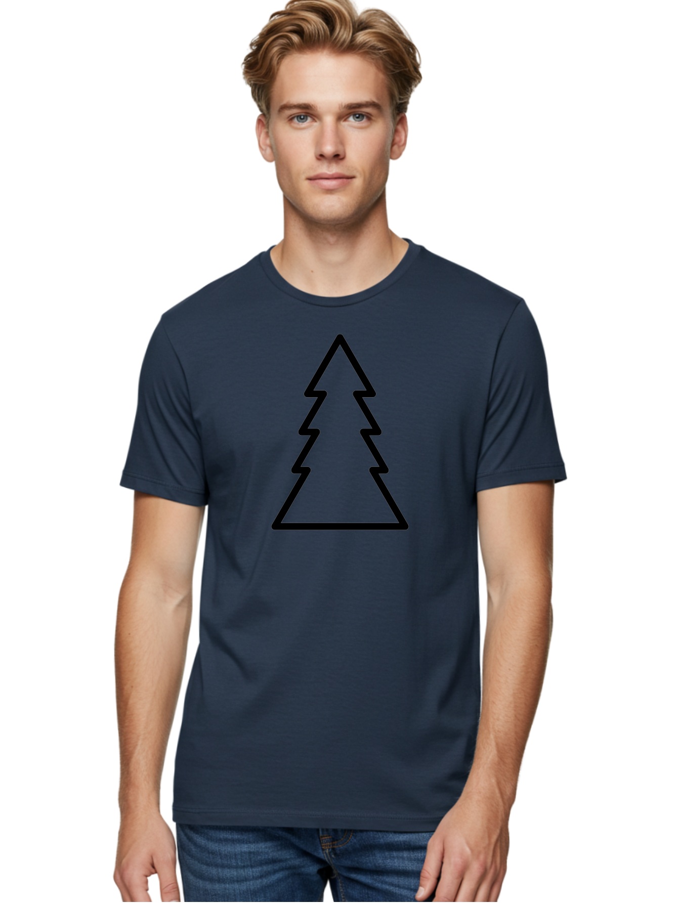 Tree-Outline Men'S Graphic Tee, 100% Cotton, Comfortable Casual Summer Wear, Machine Washable, Christmas Tree, Tree Outline, Simple Design, Minimalist Art, Black Outline, Festive Symbol, Holiday Decoration, Graphic Icon - Aaa223 10