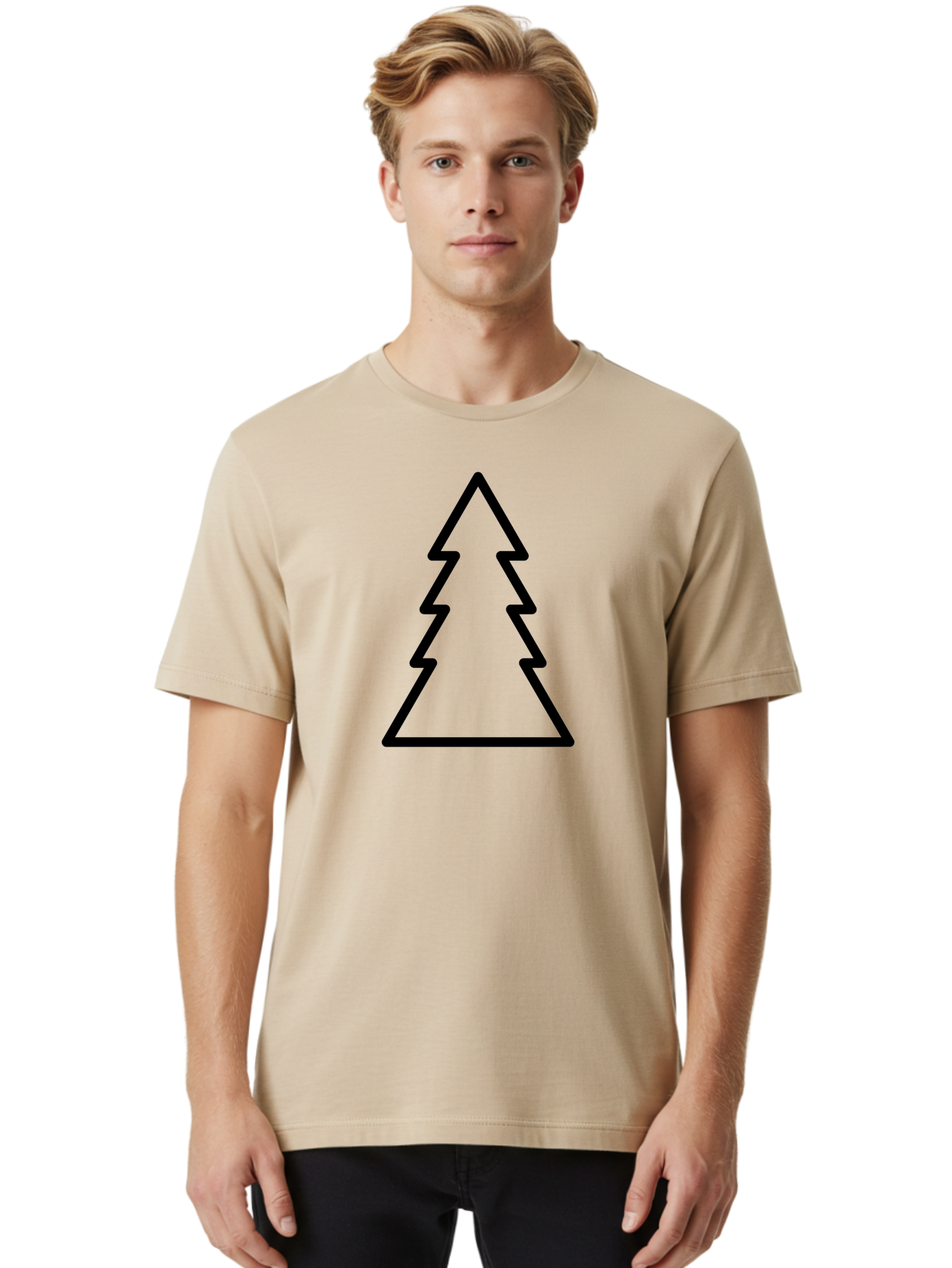 Tree-Outline Men'S Graphic Tee, 100% Cotton, Comfortable Casual Summer Wear, Machine Washable, Christmas Tree, Tree Outline, Simple Design, Minimalist Art, Black Outline, Festive Symbol, Holiday Decoration, Graphic Icon - Aaa223 26