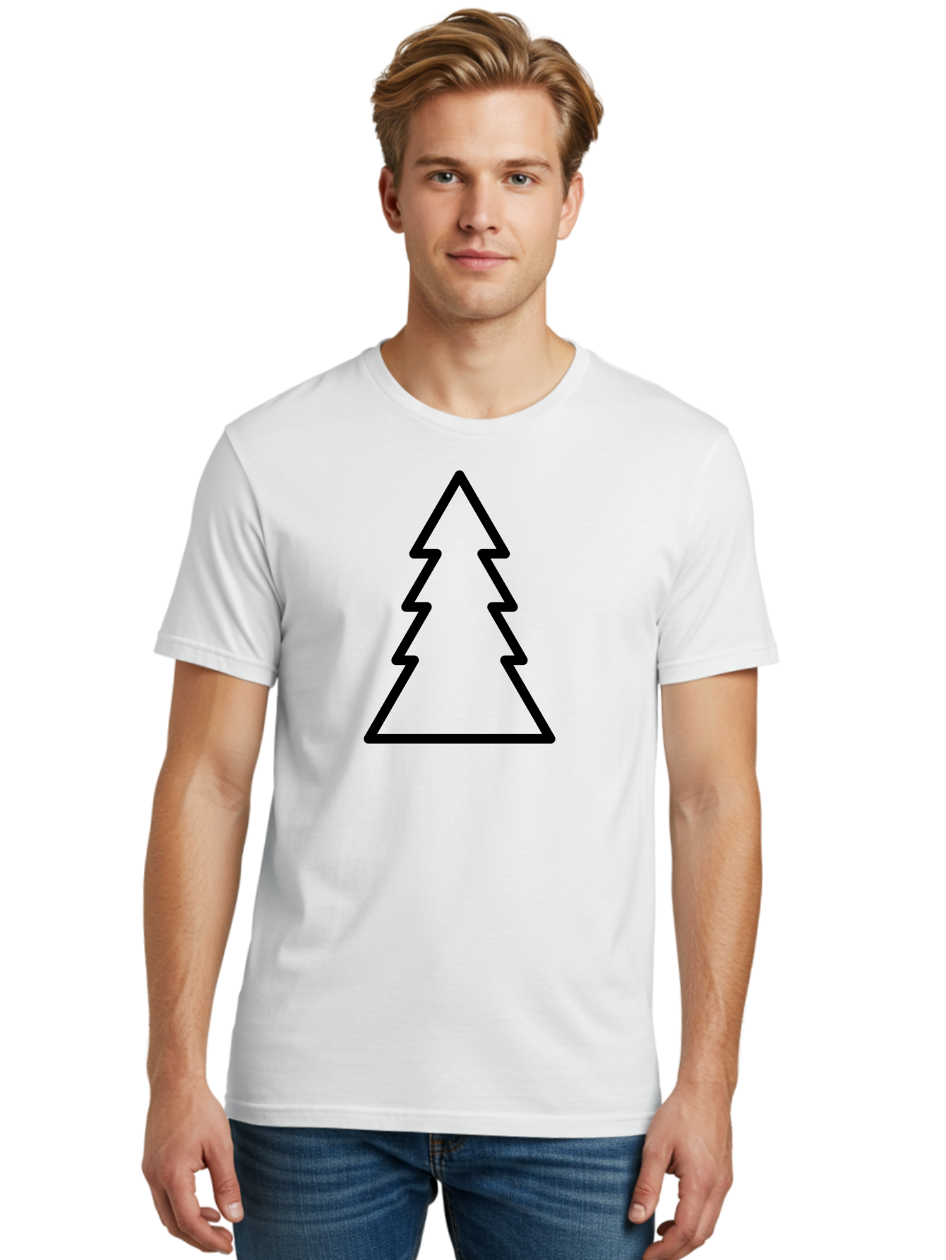 Tree-Outline Men'S Graphic Tee, 100% Cotton, Comfortable Casual Summer Wear, Machine Washable, Christmas Tree, Tree Outline, Simple Design, Minimalist Art, Black Outline, Festive Symbol, Holiday Decoration, Graphic Icon - Aaa223 4