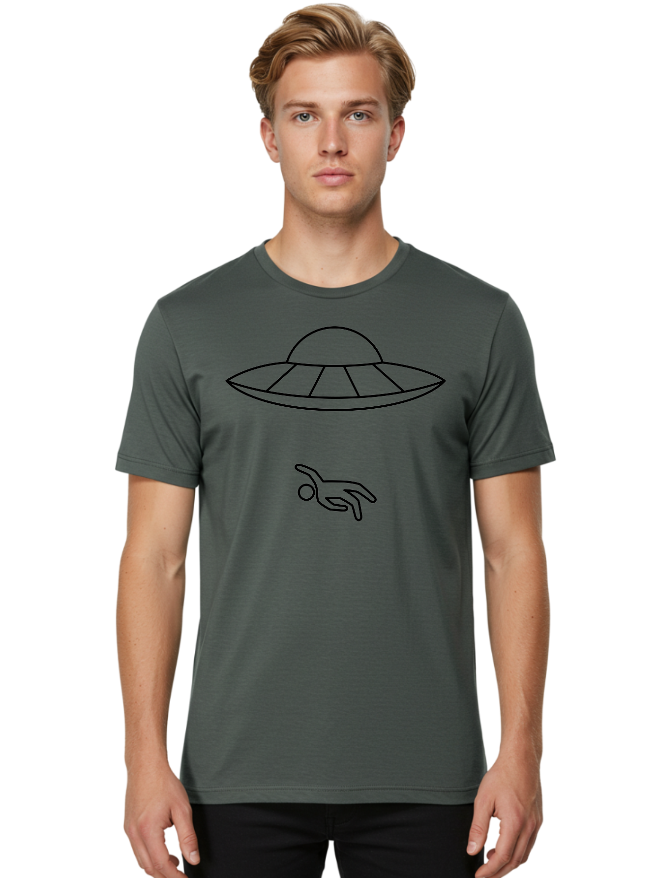 Ufo Men'S Graphic Tee, 100% Cotton, Comfortable Casual Summer Wear, Machine Washable, Ufo Sighting, Alien Encounter, Mysterious Hand, Black Outline, Simple Design, Pop Art Style, Modern Graphic, Minimalist Illustration, Outer Space, - Aaa227 12