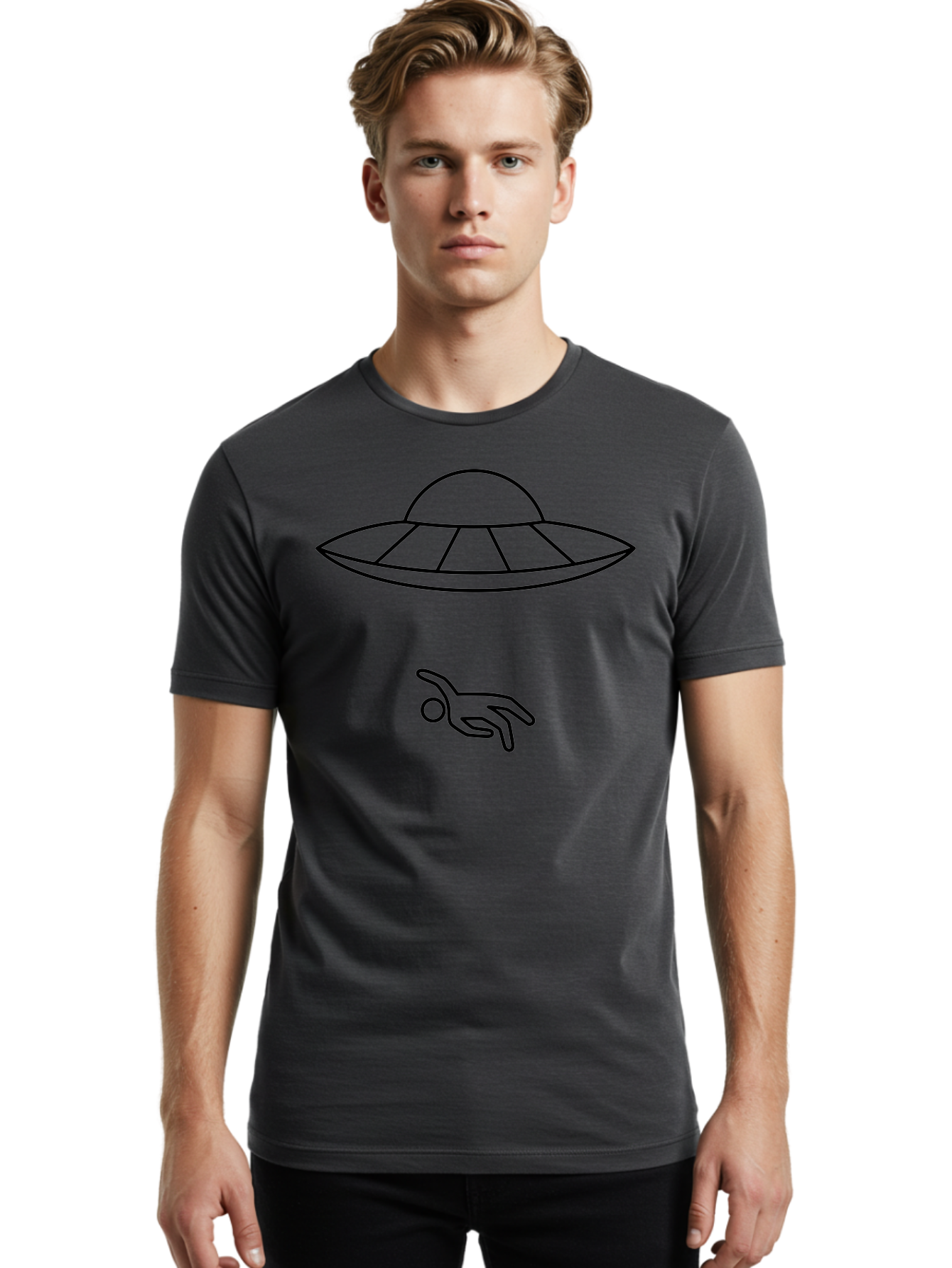 Ufo Men'S Graphic Tee, 100% Cotton, Comfortable Casual Summer Wear, Machine Washable, Ufo Sighting, Alien Encounter, Mysterious Hand, Black Outline, Simple Design, Pop Art Style, Modern Graphic, Minimalist Illustration, Outer Space, - Aaa227 30