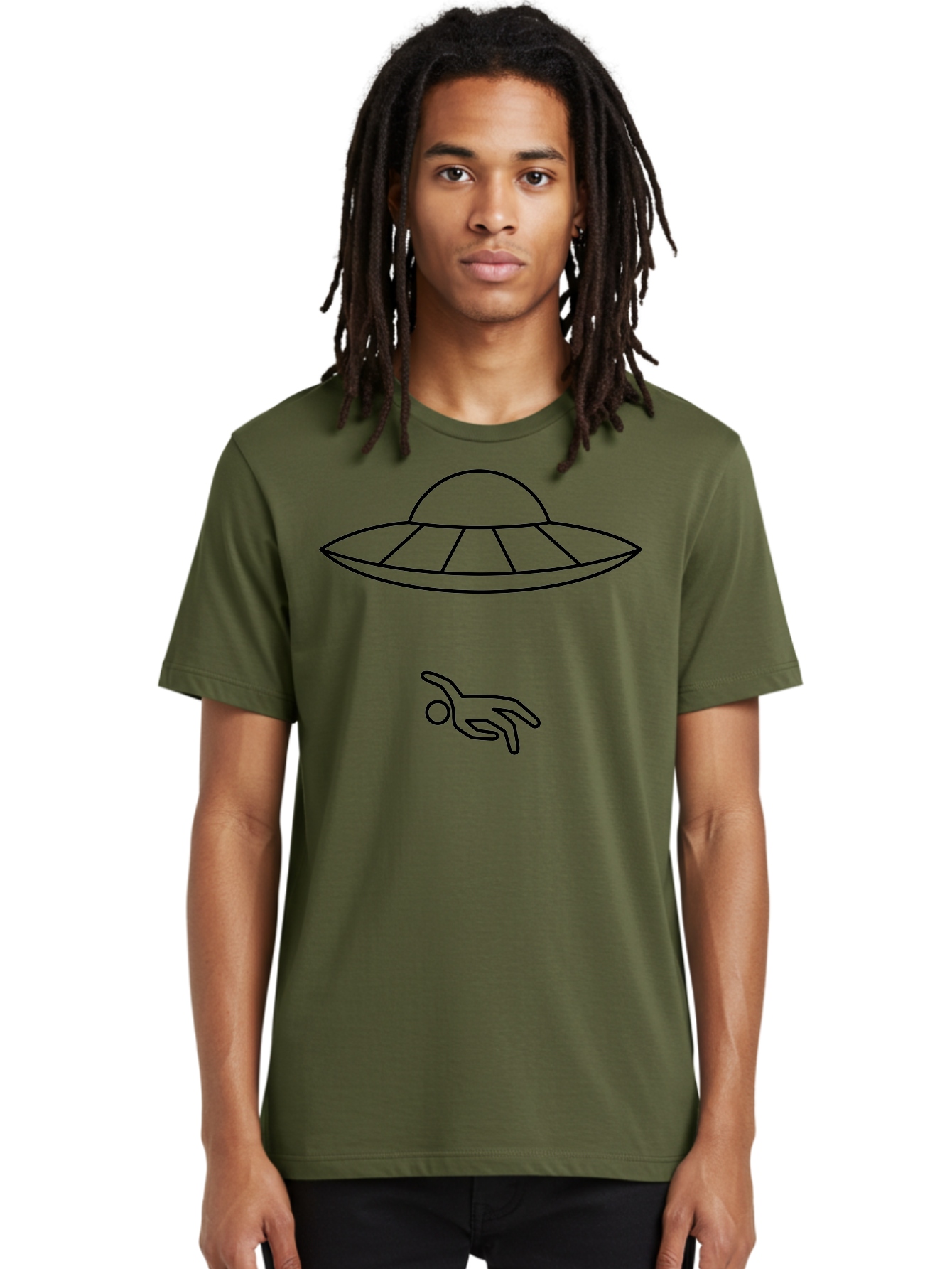 Ufo Men'S Graphic Tee, 100% Cotton, Comfortable Casual Summer Wear, Machine Washable, Ufo Sighting, Alien Encounter, Mysterious Hand, Black Outline, Simple Design, Pop Art Style, Modern Graphic, Minimalist Illustration, Outer Space, - Aaa227 6