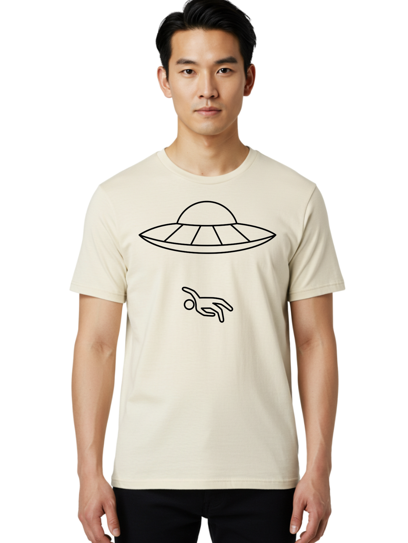 Ufo Men'S Graphic Tee, 100% Cotton, Comfortable Casual Summer Wear, Machine Washable, Ufo Sighting, Alien Encounter, Mysterious Hand, Black Outline, Simple Design, Pop Art Style, Modern Graphic, Minimalist Illustration, Outer Space, - Aaa227 20