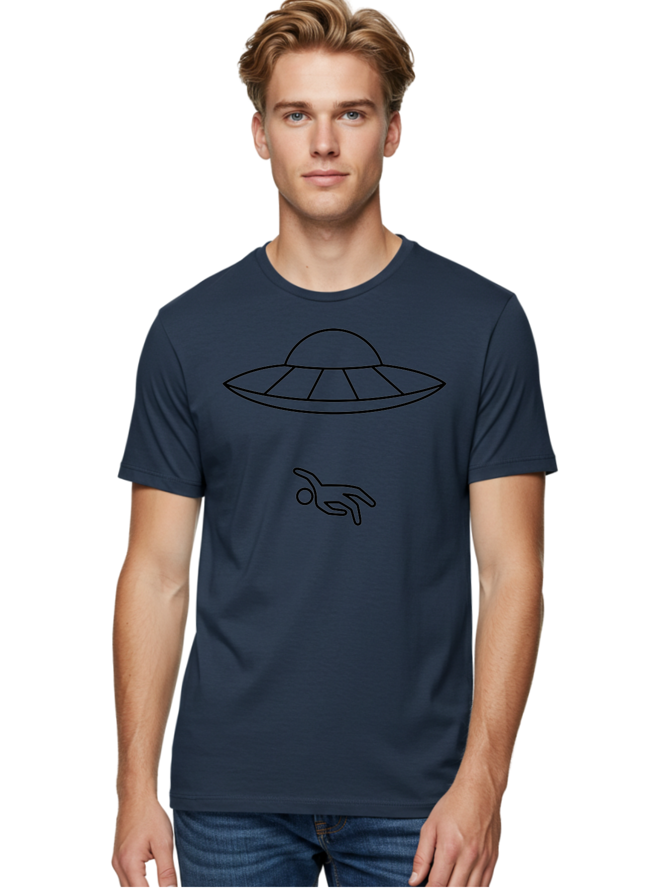 Ufo Men'S Graphic Tee, 100% Cotton, Comfortable Casual Summer Wear, Machine Washable, Ufo Sighting, Alien Encounter, Mysterious Hand, Black Outline, Simple Design, Pop Art Style, Modern Graphic, Minimalist Illustration, Outer Space, - Aaa227 28