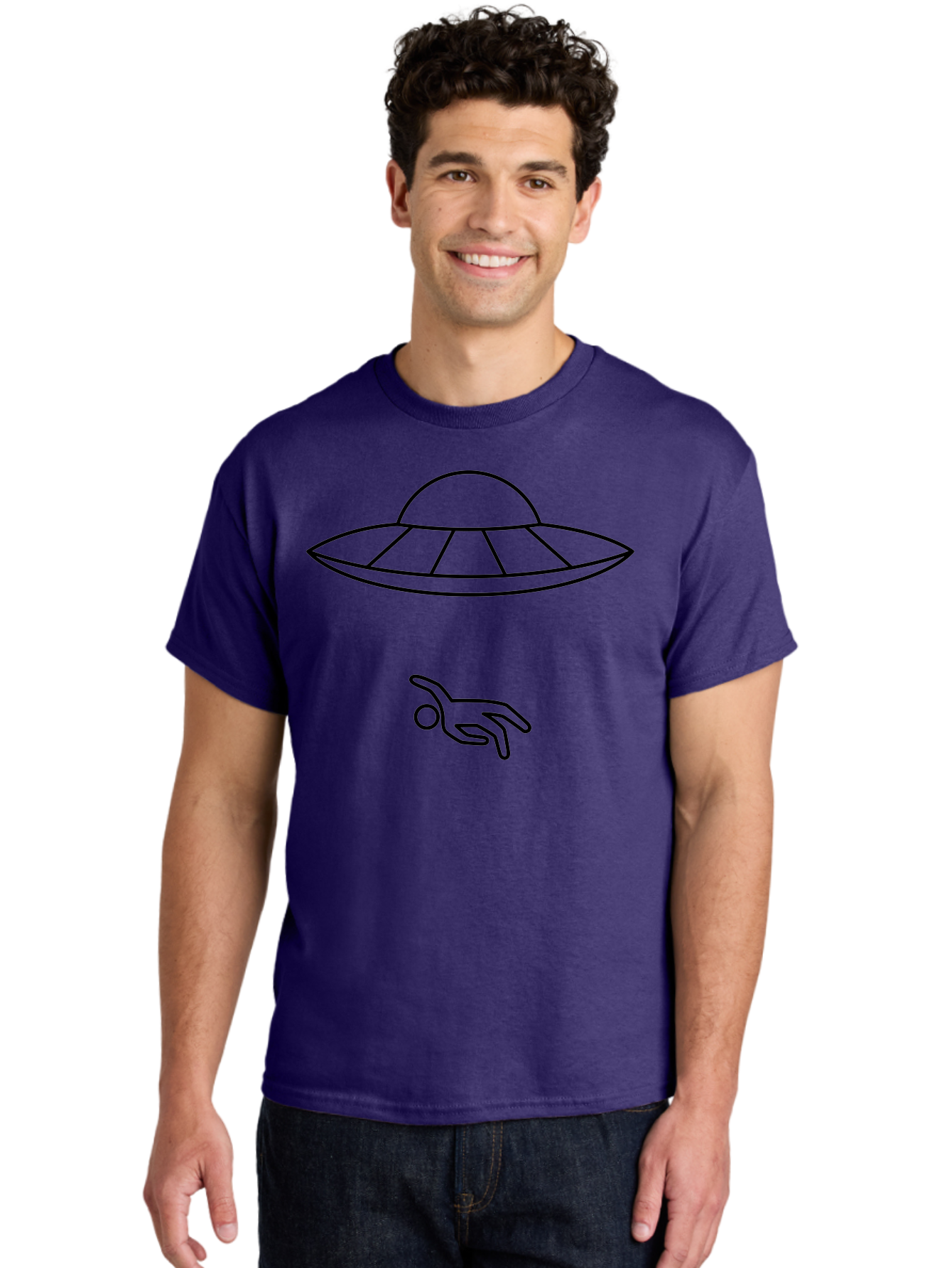 Ufo Men'S Graphic Tee, 100% Cotton, Comfortable Casual Summer Wear, Machine Washable, Ufo Sighting, Alien Encounter, Mysterious Hand, Black Outline, Simple Design, Pop Art Style, Modern Graphic, Minimalist Illustration, Outer Space, - Aaa227 4
