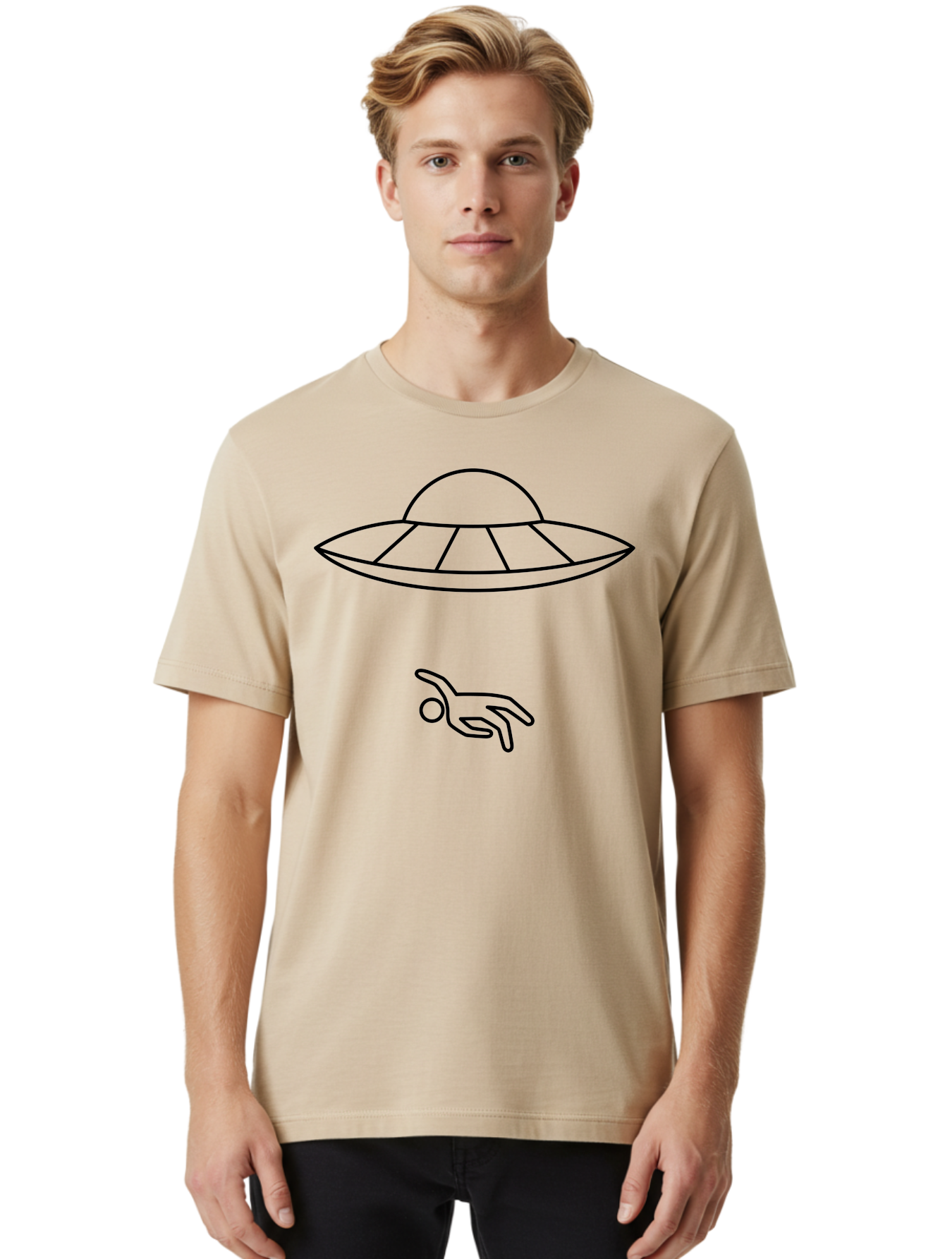 Ufo Men'S Graphic Tee, 100% Cotton, Comfortable Casual Summer Wear, Machine Washable, Ufo Sighting, Alien Encounter, Mysterious Hand, Black Outline, Simple Design, Pop Art Style, Modern Graphic, Minimalist Illustration, Outer Space, - Aaa227 22