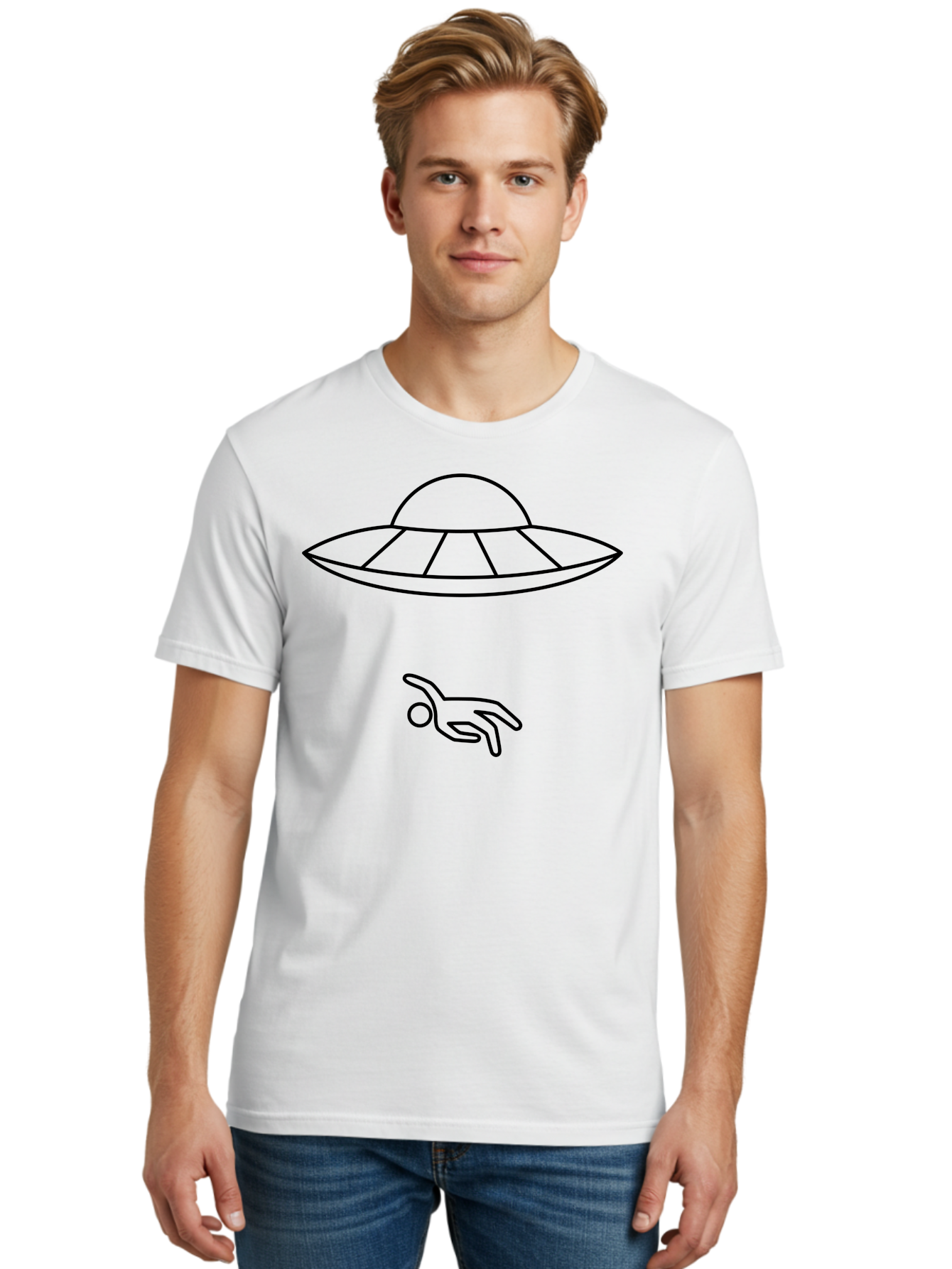 Ufo Men'S Graphic Tee, 100% Cotton, Comfortable Casual Summer Wear, Machine Washable, Ufo Sighting, Alien Encounter, Mysterious Hand, Black Outline, Simple Design, Pop Art Style, Modern Graphic, Minimalist Illustration, Outer Space, - Aaa227 10