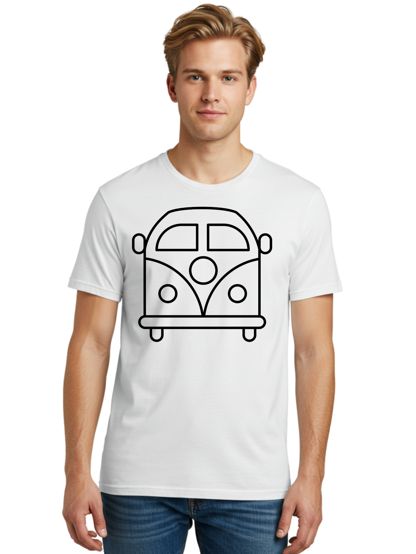Vw-Van Men'S Graphic Tee, 100% Cotton, Comfortable Casual Summer Wear, Machine Washable, Volkswagen Bus, Retro Vehicle, Classic Car, Hippie Culture, Road Trip, Vintage Transportation, Minimalist Design, Simple Illustration - Aaa229 18