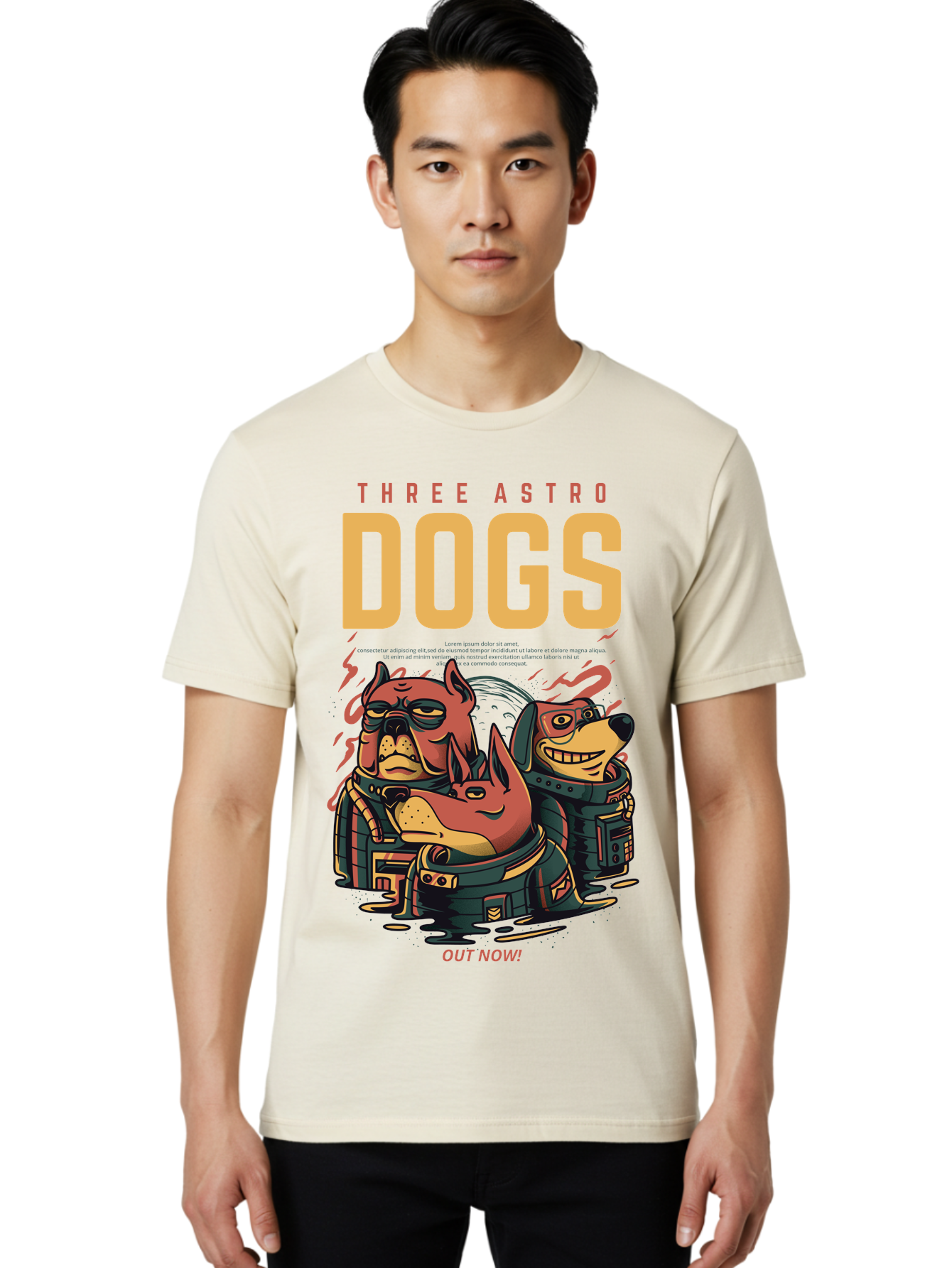 Three-Astronaut-Dogs Men'S Graphic Tee, 100% Cotton, Comfortable Casual Summer Wear, Machine Washable, Astronaut Dogs, Cartoon Characters, Space Adventure, Futuristic Artwork, Robotic Suits, Dog Illustrations, Retro-Futuristic Style, - Aaa231 26