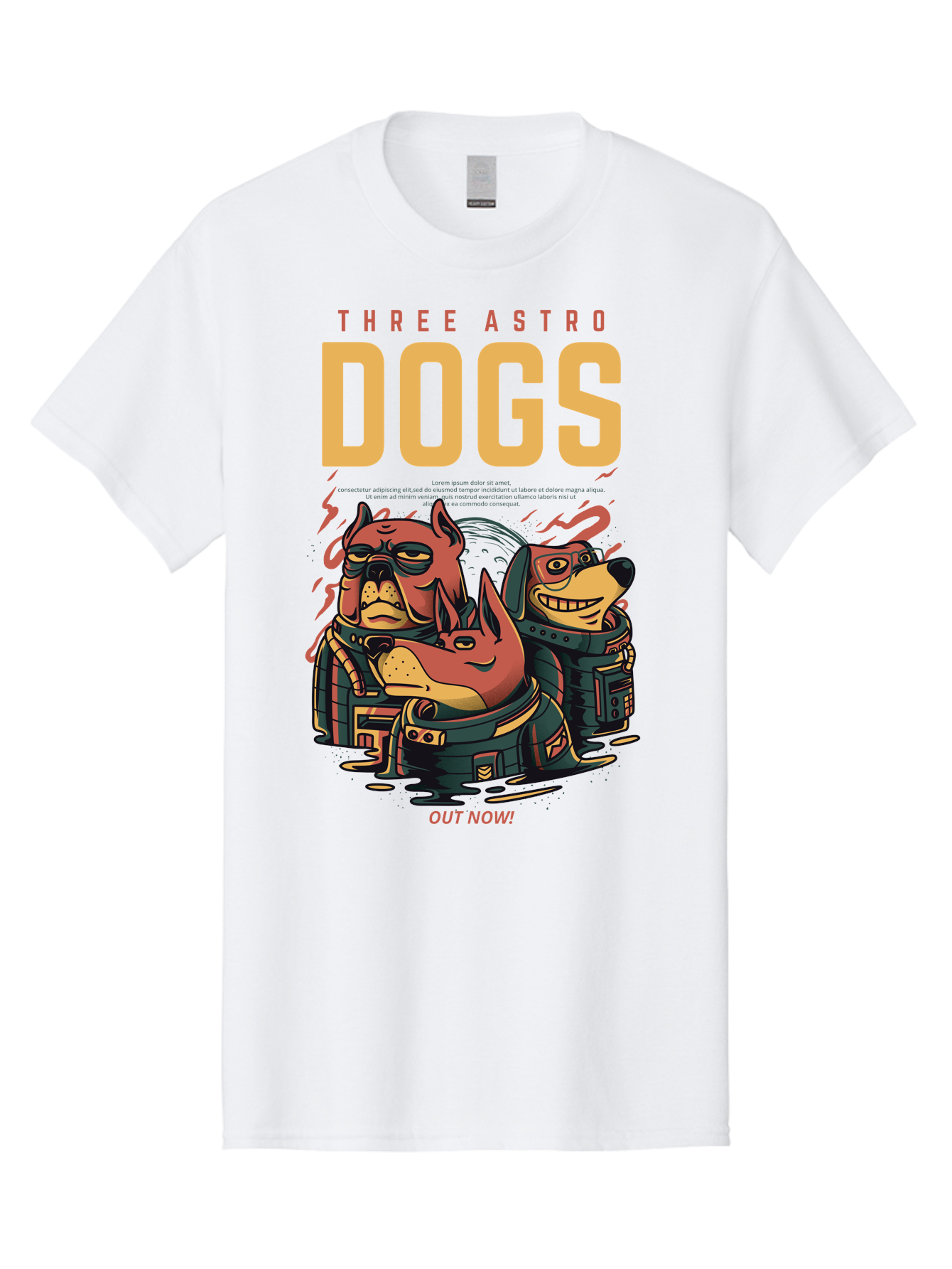 Three-Astronaut-Dogs Men'S Graphic Tee, 100% Cotton, Comfortable Casual Summer Wear, Machine Washable, Astronaut Dogs, Cartoon Characters, Space Adventure, Futuristic Artwork, Robotic Suits, Dog Illustrations, Retro-Futuristic Style, - Aaa231 23