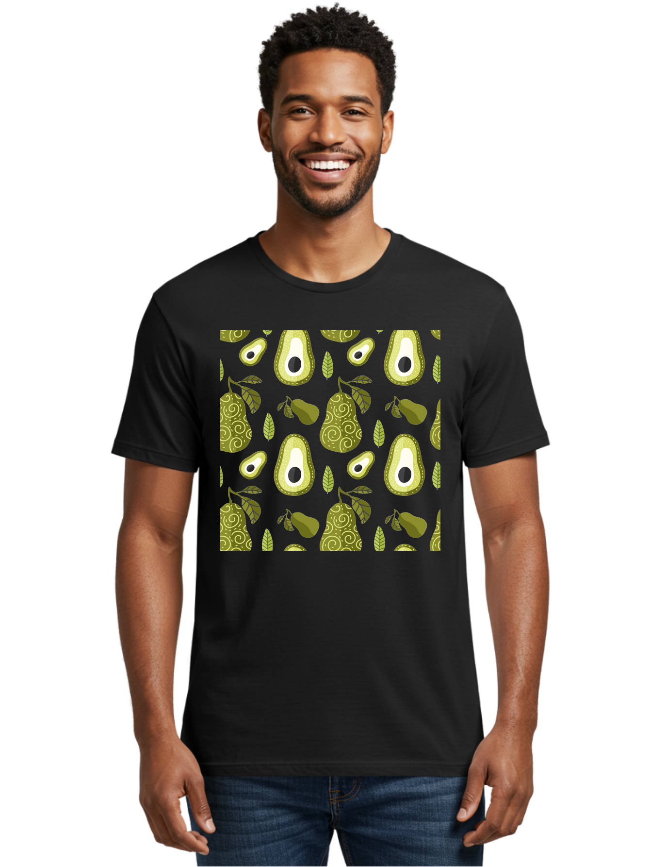 Avocado-Pattern Men'S Graphic Tee, 100% Cotton, Comfortable Casual Summer Wear, Machine Washable, Avocado Pattern, Half Avocados, Whole Avocados, Leaves, Swirls, Food Illustration, Healthy Eating, Organic Produce, Kitchen Decor, - Aaa232 18